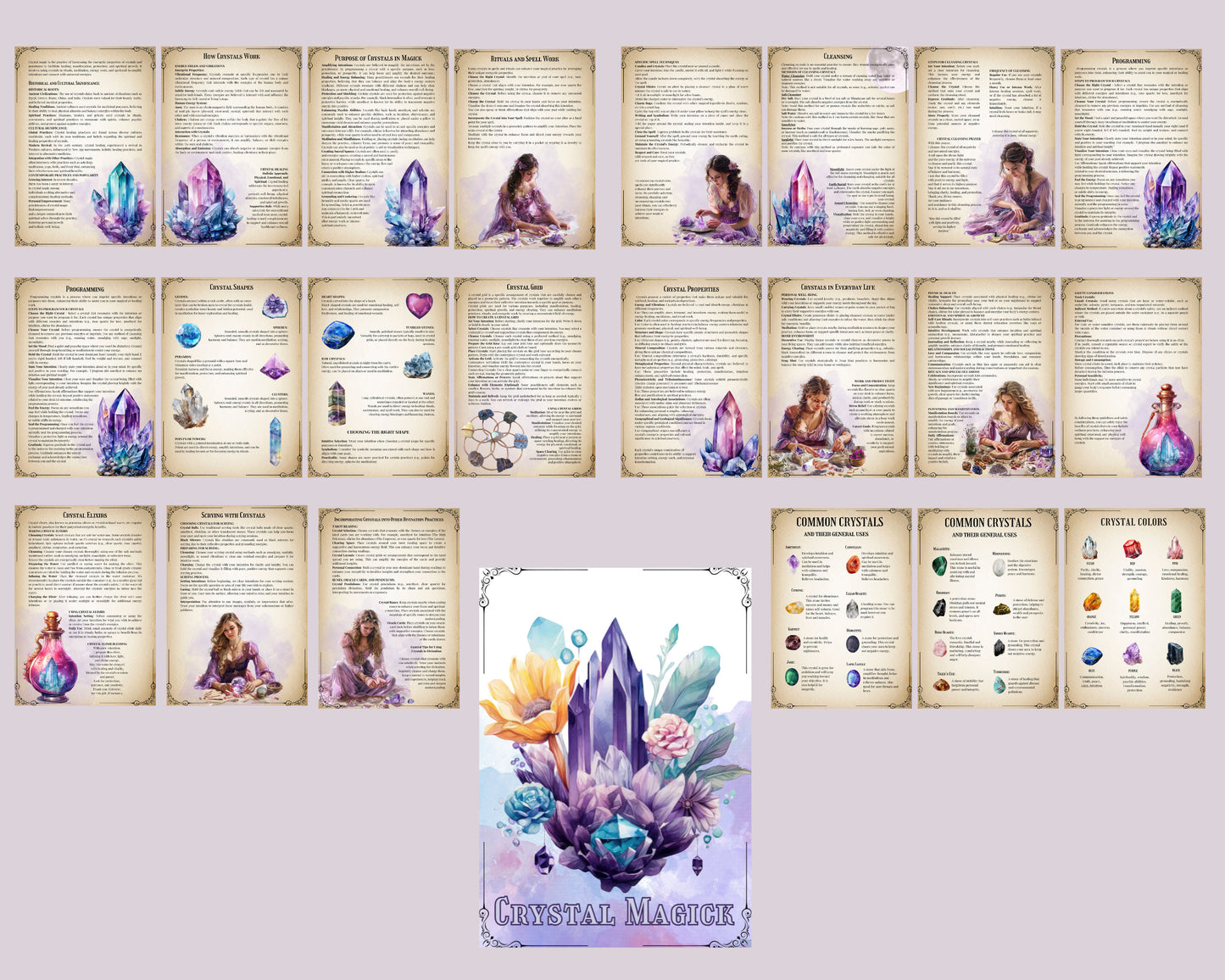 Crystal Magick. Basic Guide. Beautiful pages for your Grimoire or Book Of Shadows. Printable. BONUS