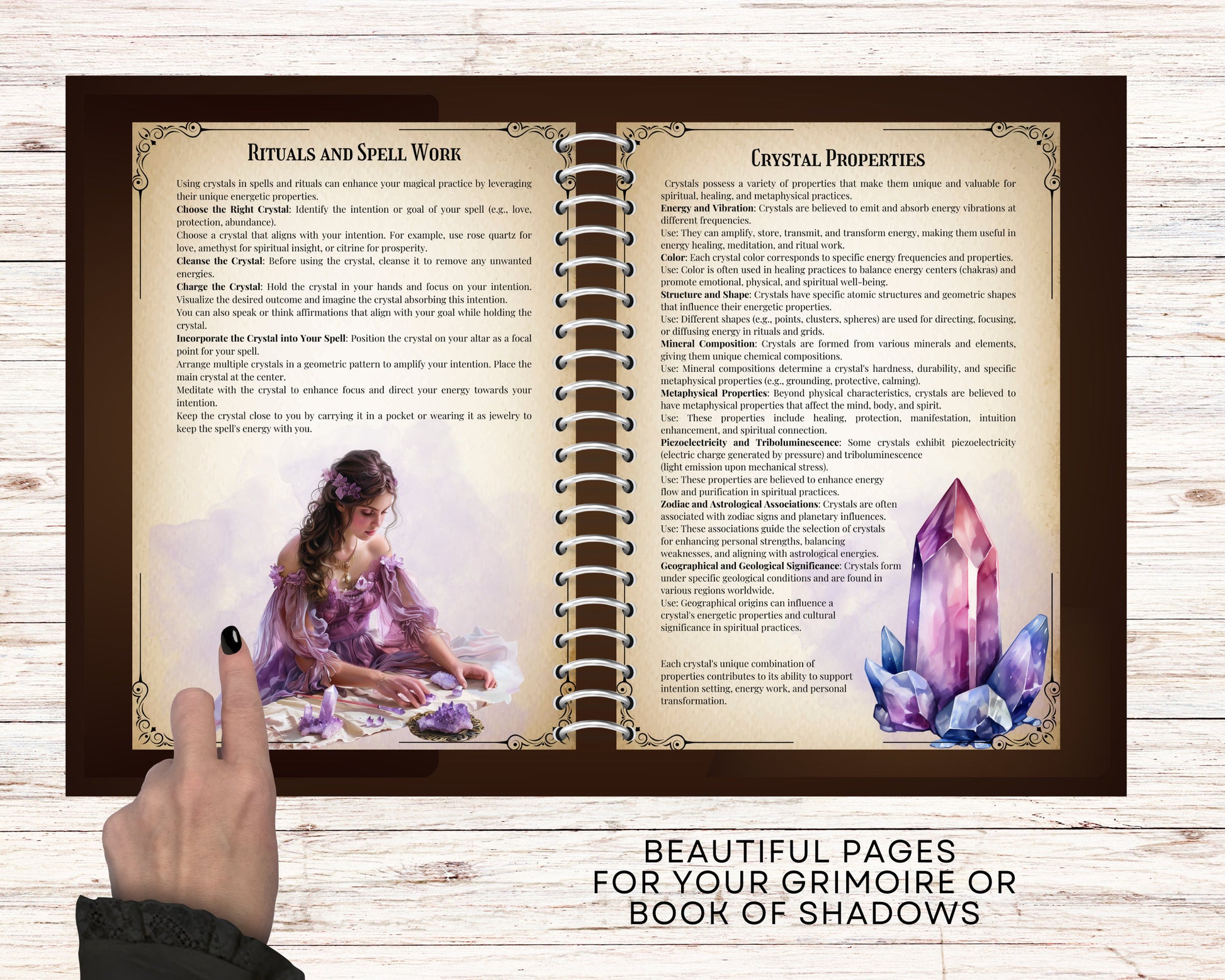 Crystal Magick. Basic Guide. Beautiful pages for your Grimoire or Book Of Shadows. Printable. BONUS