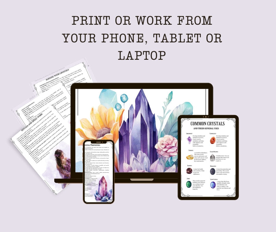 Crystal Magick. Basic Guide. Beautiful pages for your Grimoire or Book Of Shadows. Printable. BONUS