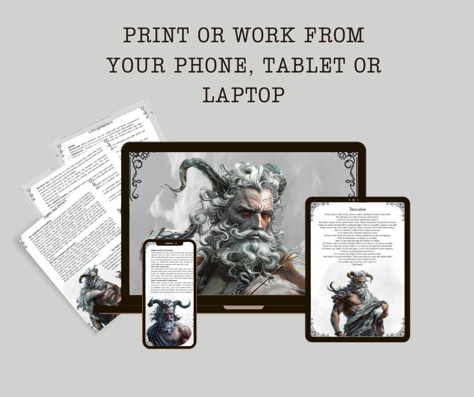 Hades. The god of the underworld. Beautiful pages for your Grimoire or Book Of Shadows. Printable.