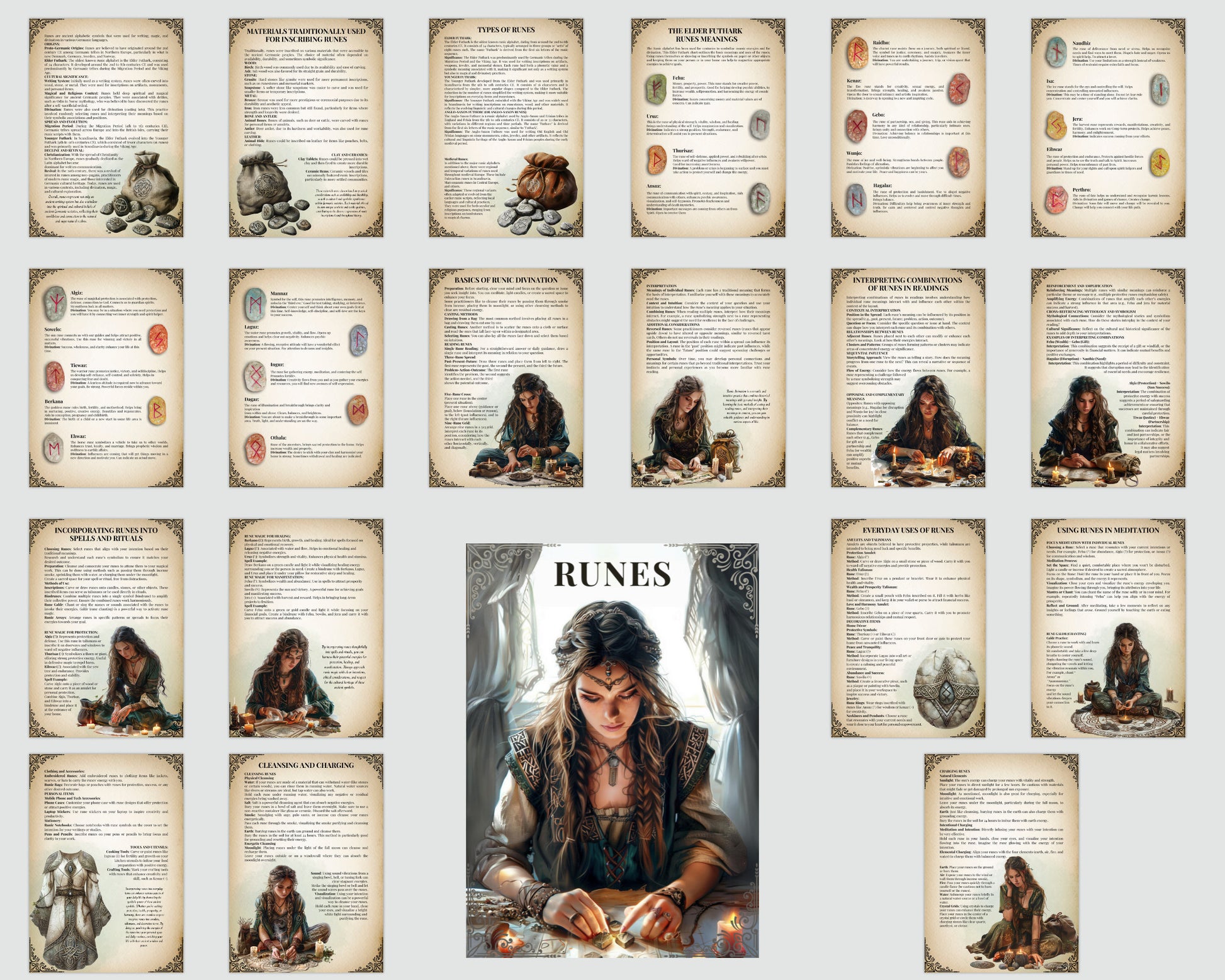 Runes. Basic Guide. beautiful pages for your Grimoire or Book Of Shadows. Printable