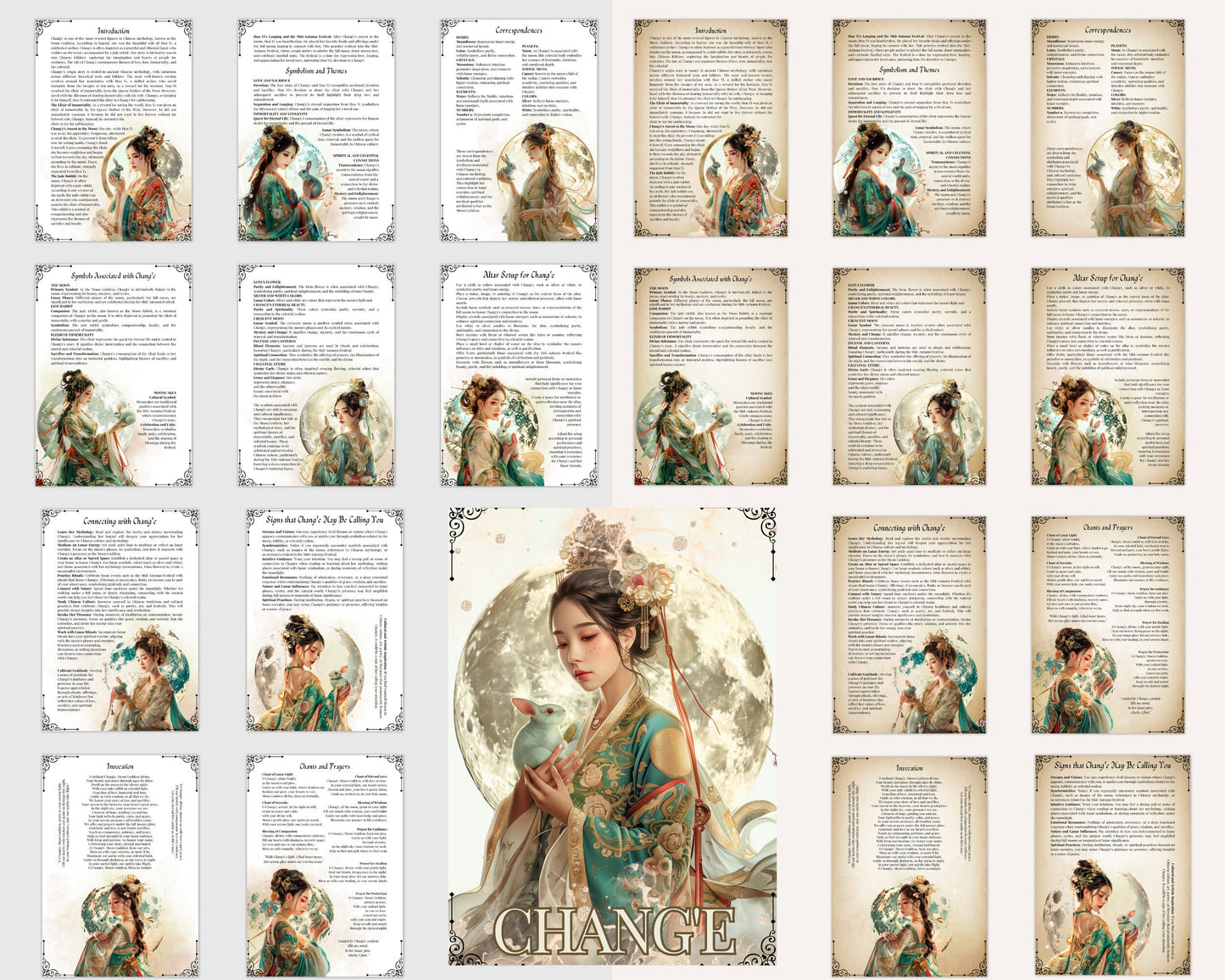 Chang'e. Chinese female deity of the Moon. Beautiful pages for your Grimoire or Book Of Shadows. Printable