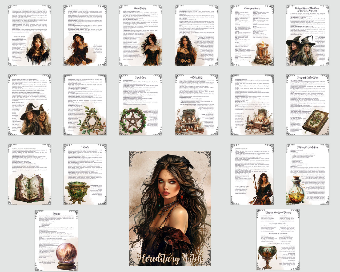 Hereditary Witch. Beautiful pages for your Grimoire or Book Of Shadows. Printable.