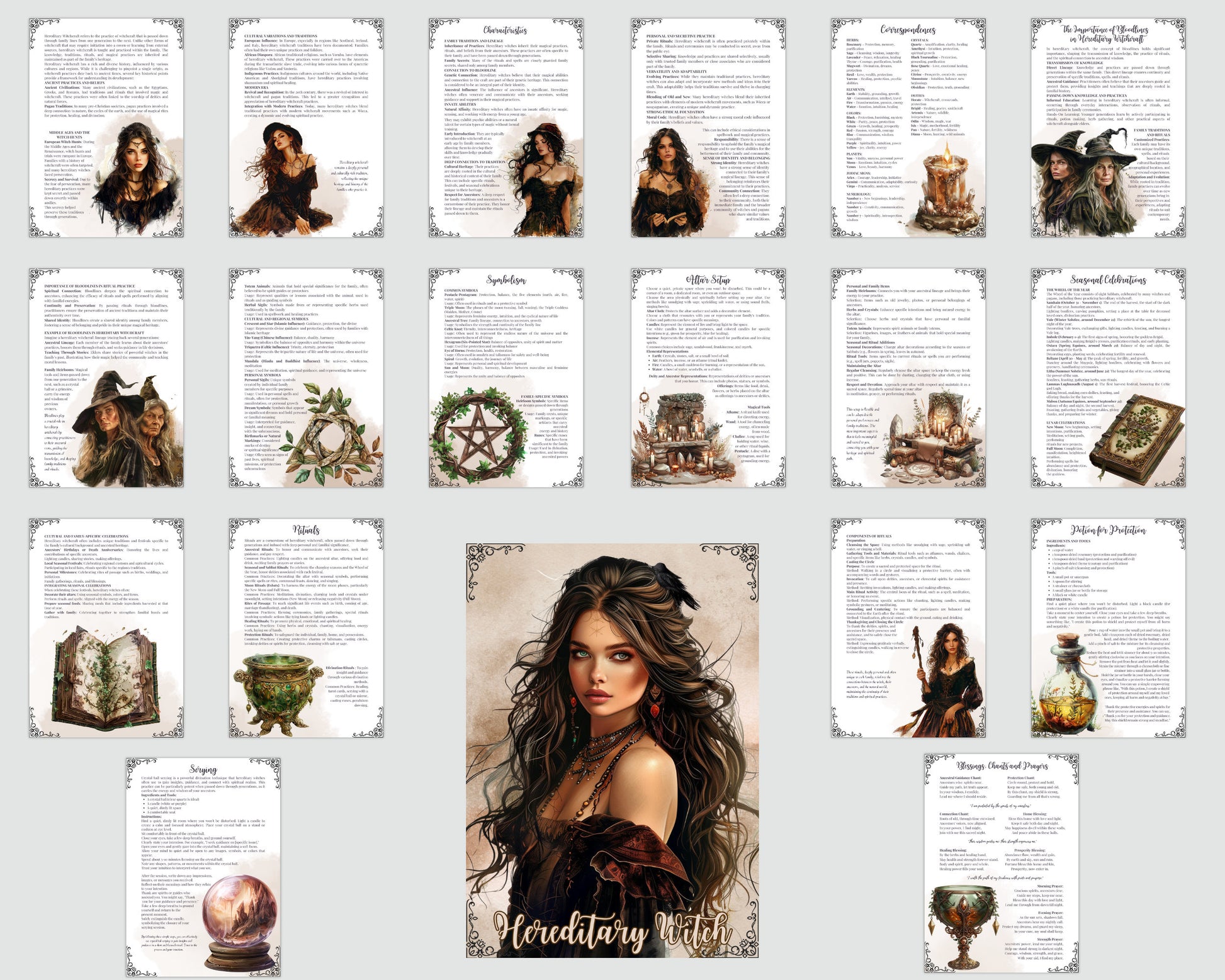 Hereditary Witch. Beautiful pages for your Grimoire or Book Of Shadows. Printable.