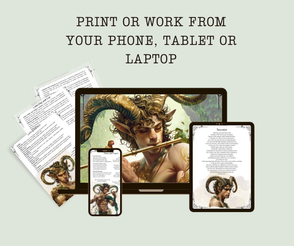 Pan. The God of the Wild. Beautiful pages for your Grimoire or Book Of Shadows. Printable.