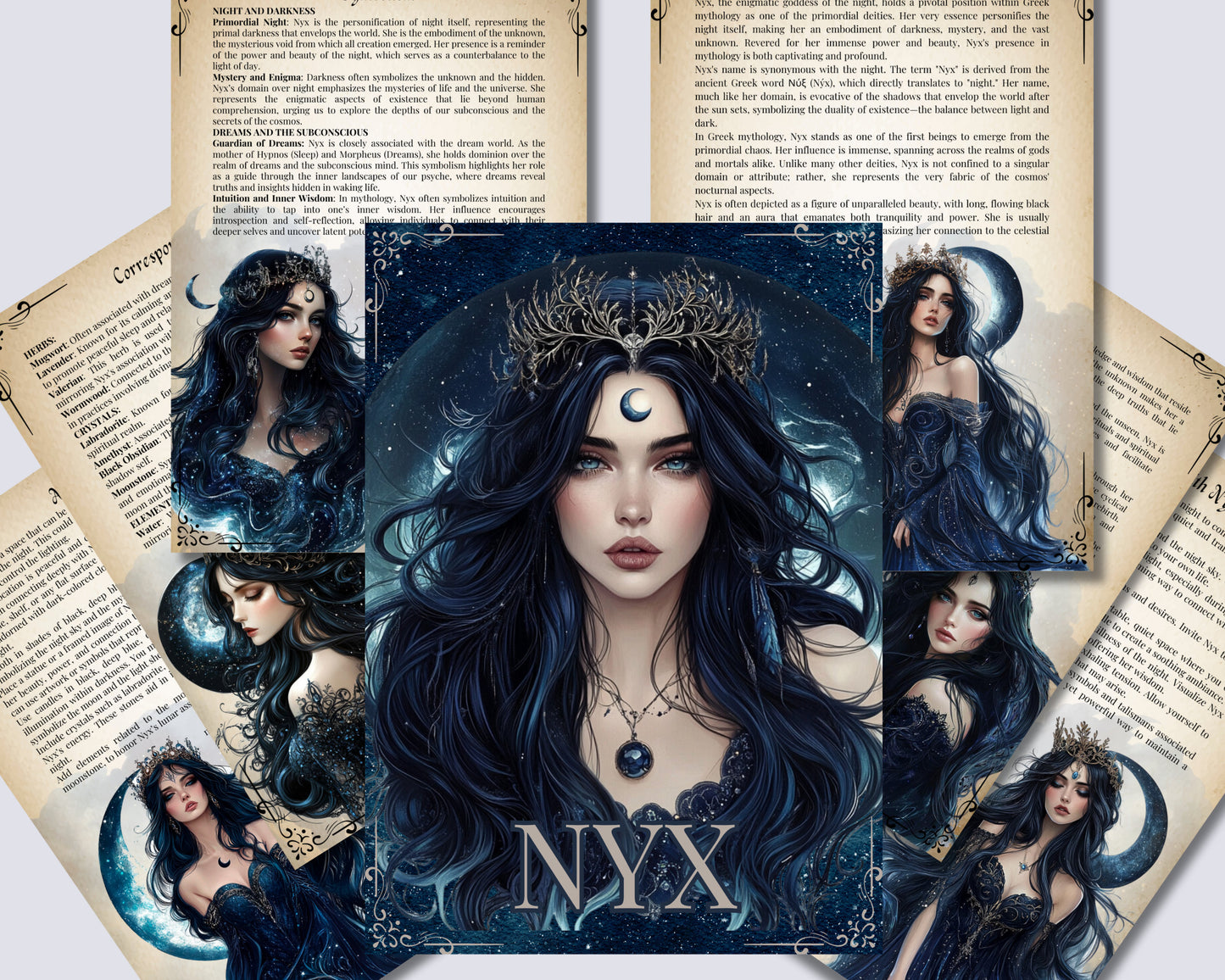 Nyx. The Goddess of Night. Beautiful pages for your Grimoire or Book Of Shadows. Printable.