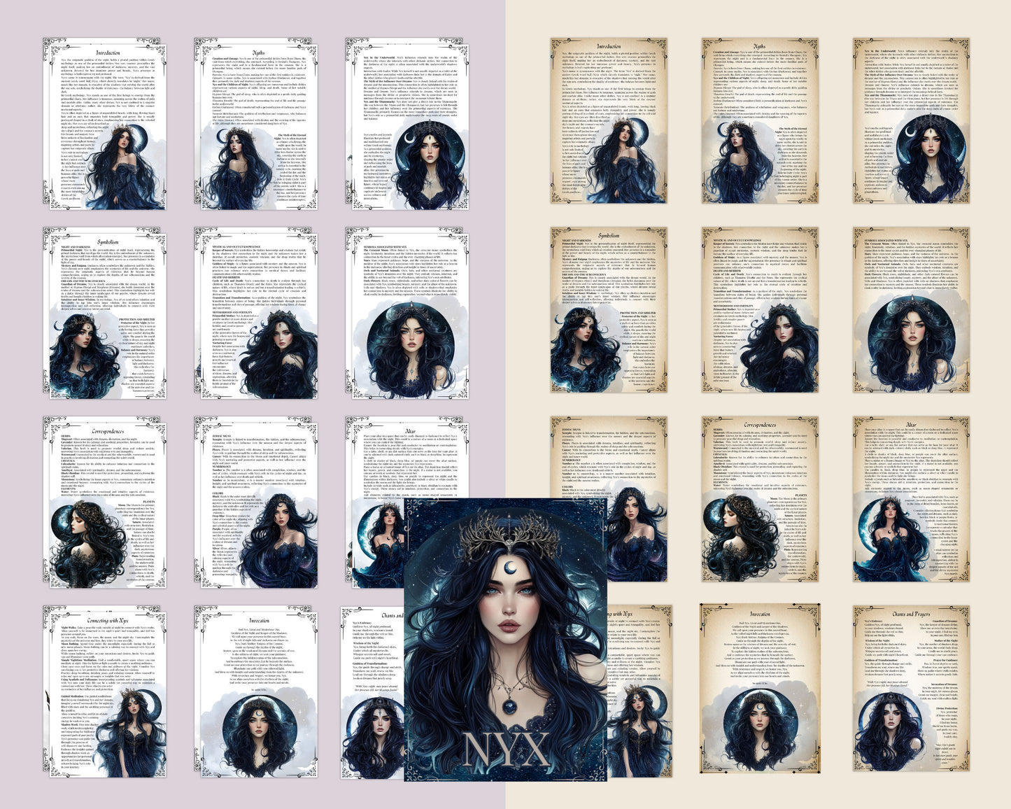 Nyx. The Goddess of Night. Beautiful pages for your Grimoire or Book Of Shadows. Printable.