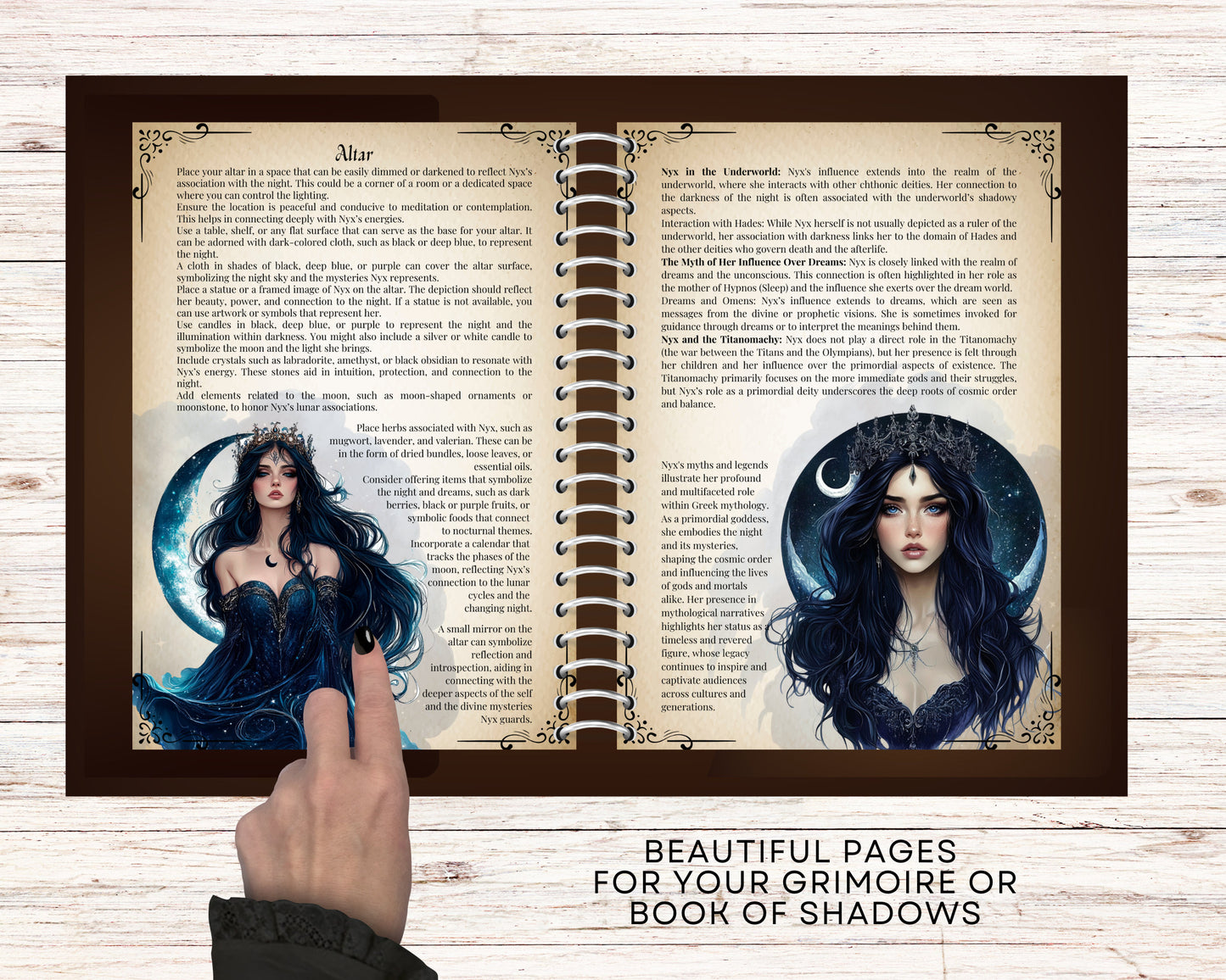 Nyx. The Goddess of Night. Beautiful pages for your Grimoire or Book Of Shadows. Printable.