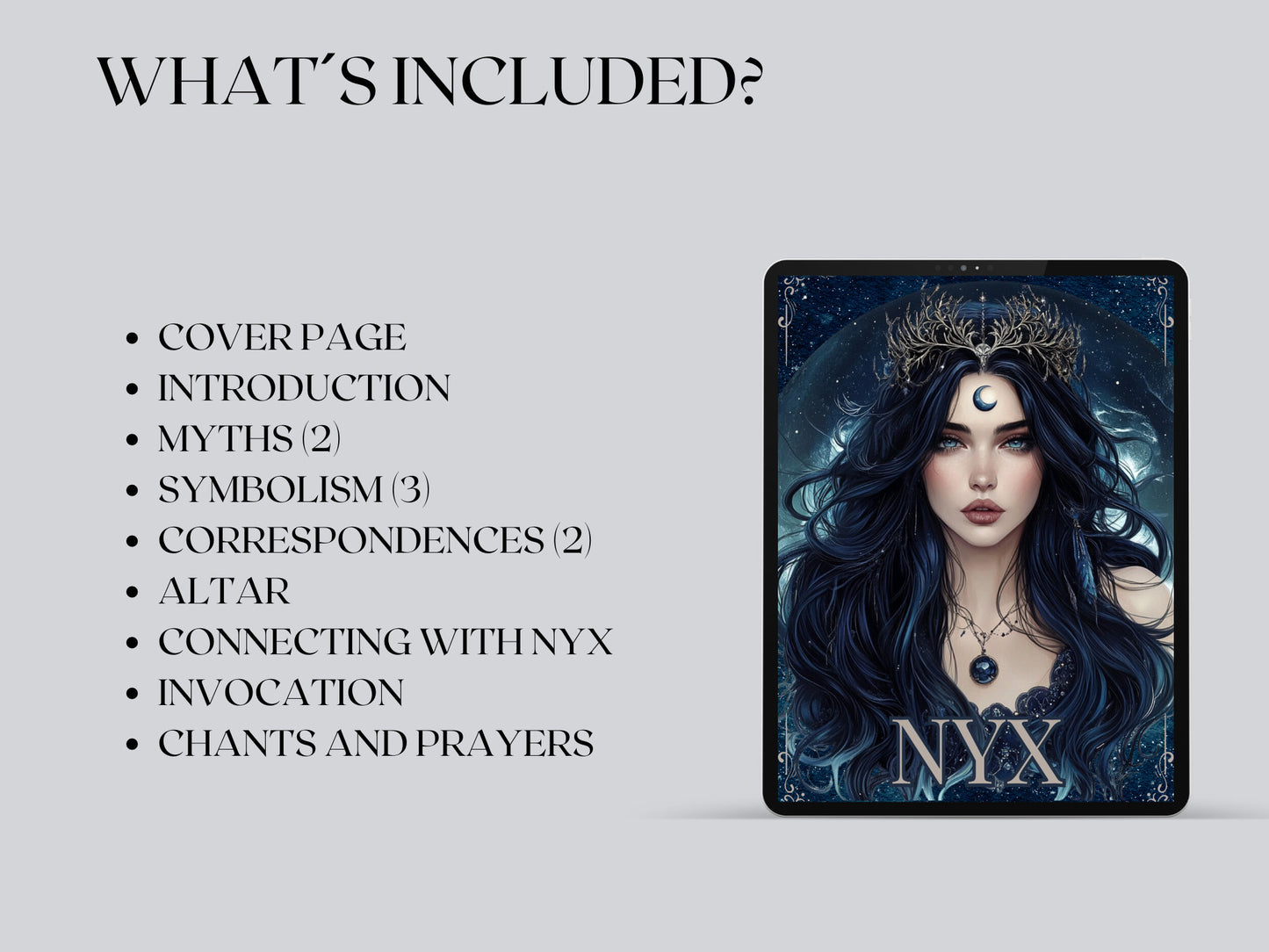 Nyx. The Goddess of Night. Beautiful pages for your Grimoire or Book Of Shadows. Printable.