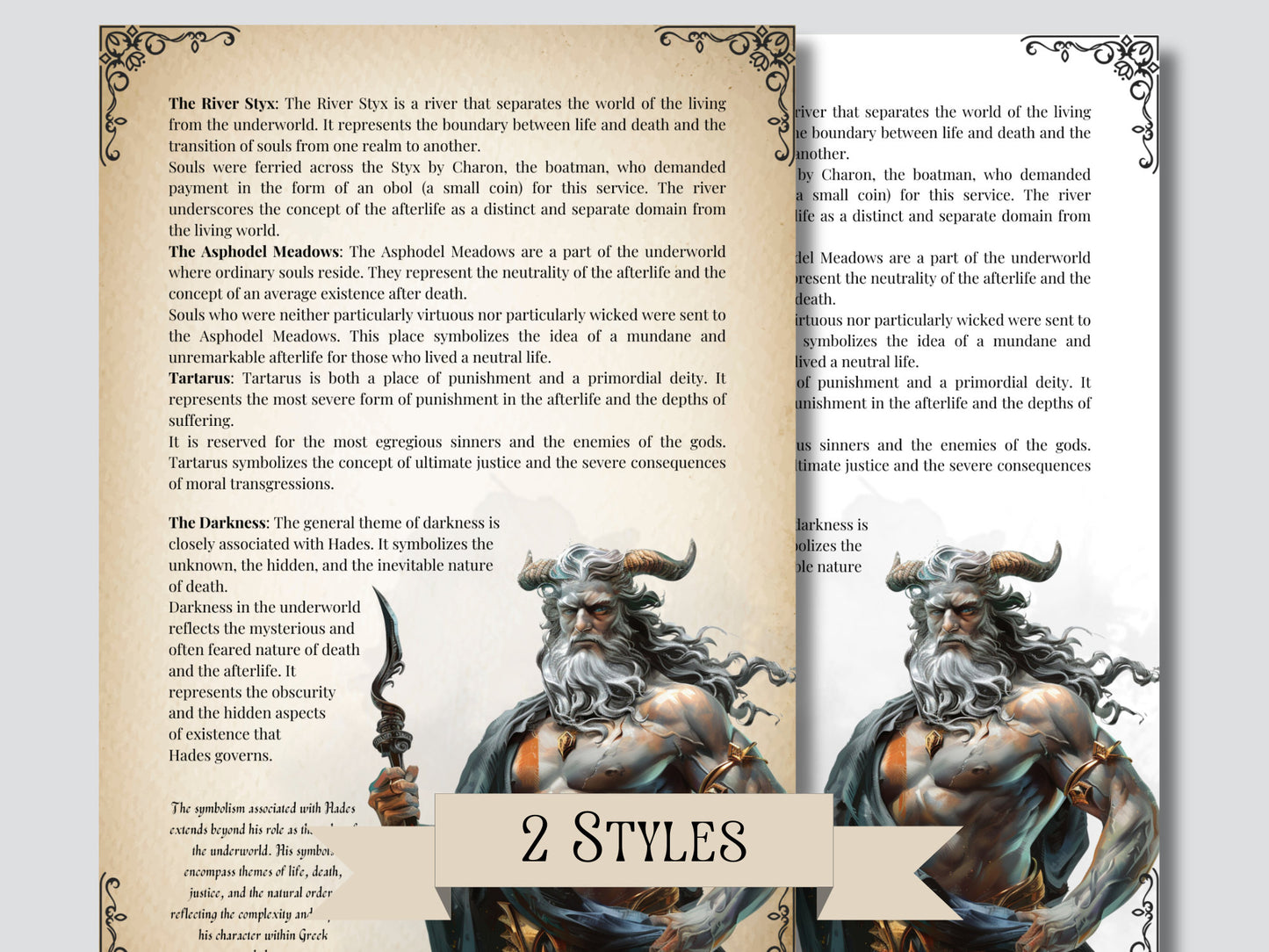 Hades. The god of the underworld. Beautiful pages for your Grimoire or Book Of Shadows. Printable.