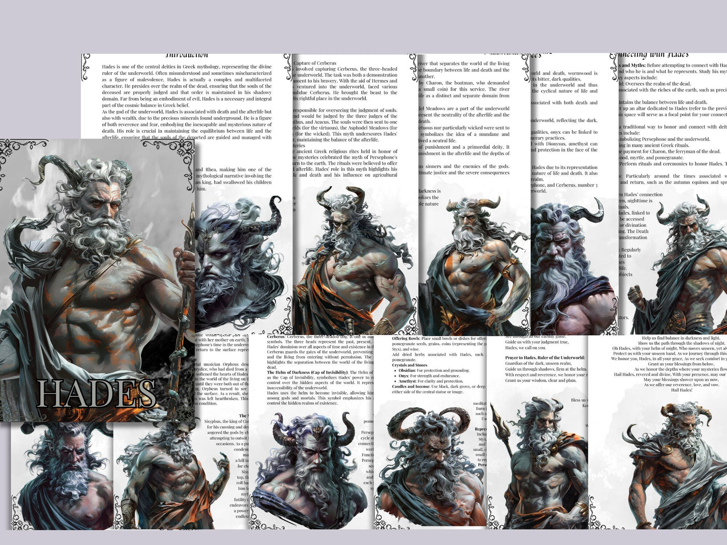 Hades. The god of the underworld. Beautiful pages for your Grimoire or Book Of Shadows. Printable.