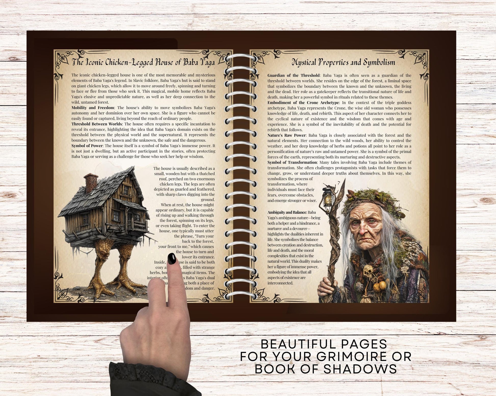 Baba Yaga. The Enigmatic Witch of Slavic Folklore. Beautiful pages for your Grimoire or Book Of Shadows. Printable.