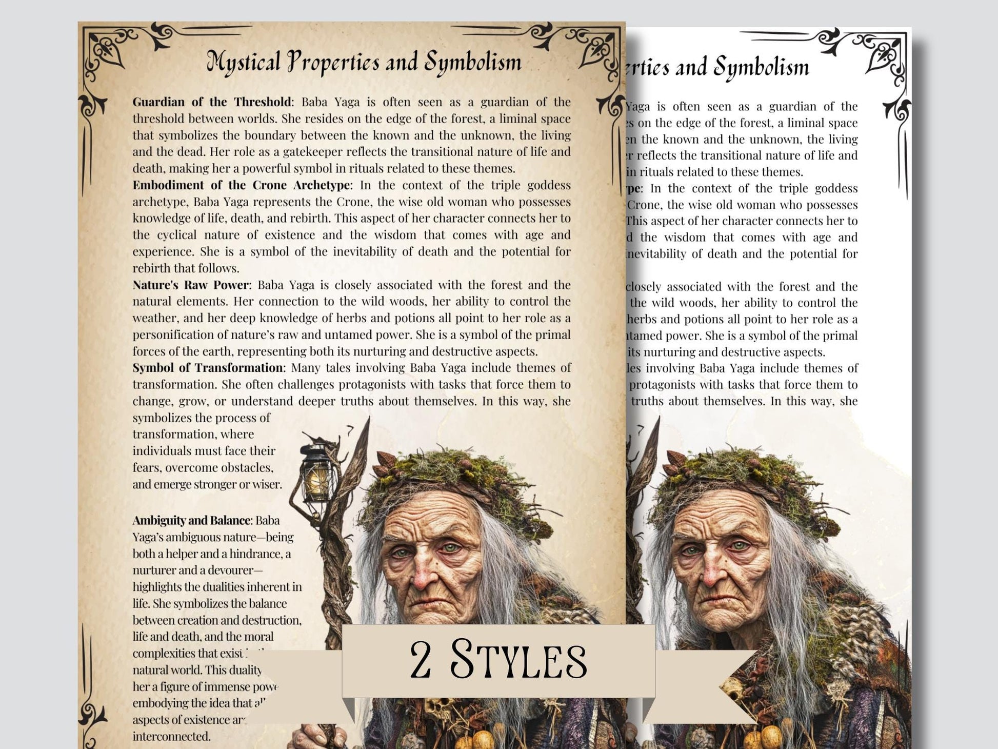 Baba Yaga. The Enigmatic Witch of Slavic Folklore. Beautiful pages for your Grimoire or Book Of Shadows. Printable.