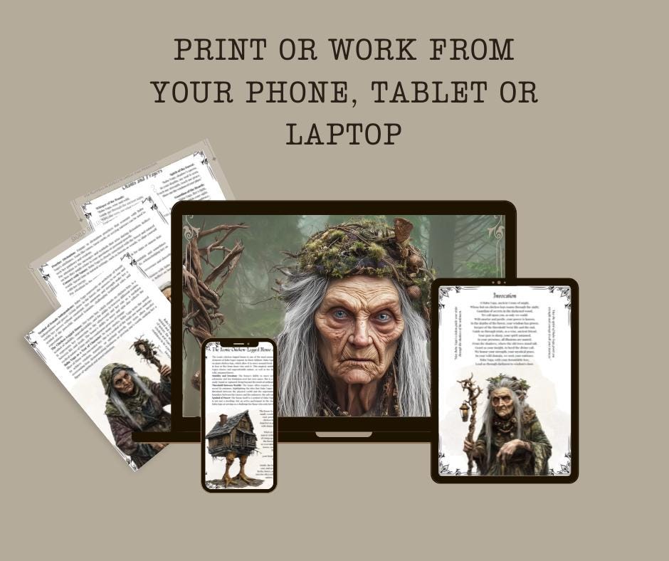 Baba Yaga. The Enigmatic Witch of Slavic Folklore. Beautiful pages for your Grimoire or Book Of Shadows. Printable.