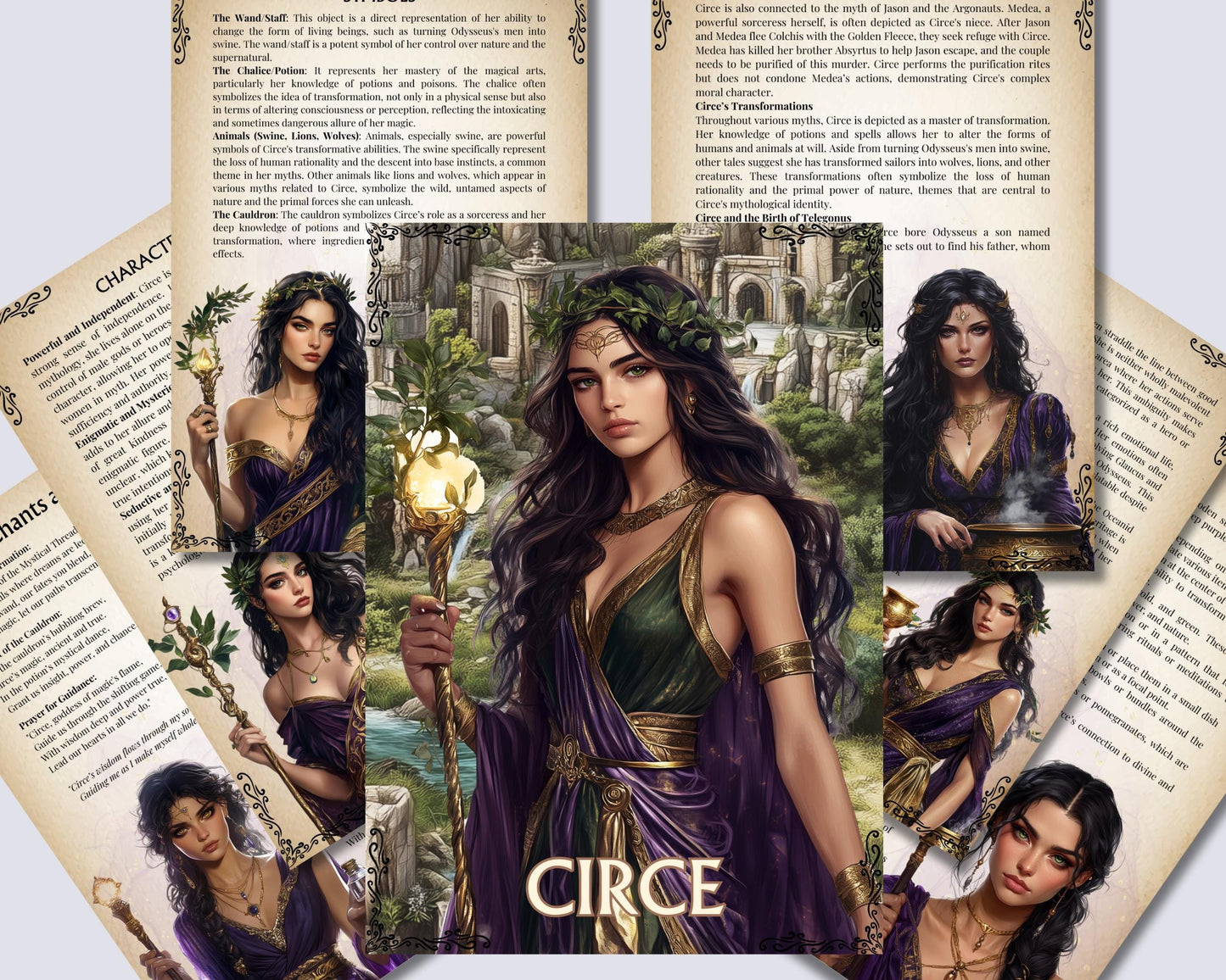Circe. Greek goddess of sorcery. Beautiful pages for your Grimoire or Book Of Shadows. Printable.
