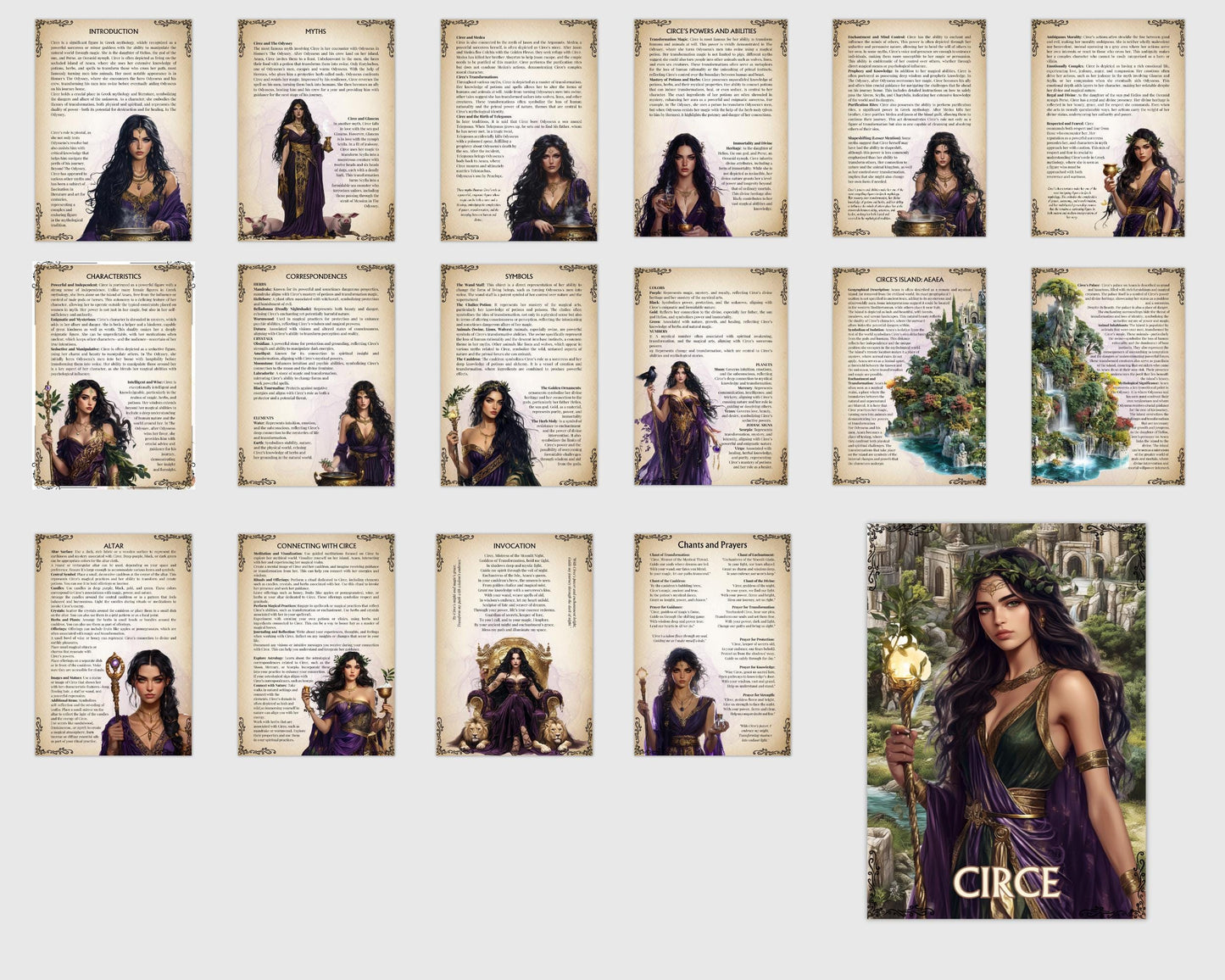 Circe. Greek goddess of sorcery. Beautiful pages for your Grimoire or Book Of Shadows. Printable.