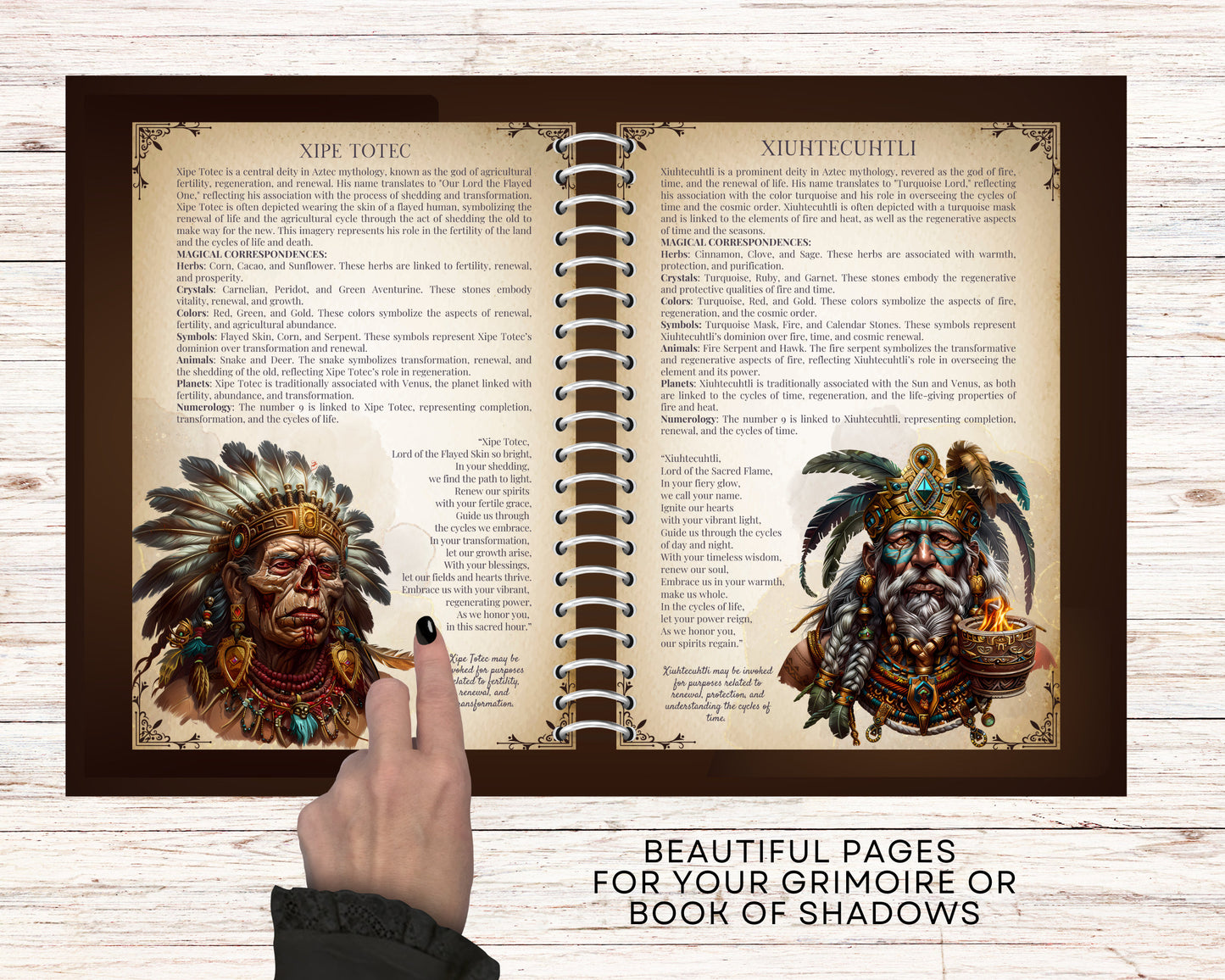 Aztec. Gods and Goddess. Beautiful pages for your Grimoire or Book Of Shadows. Printable.