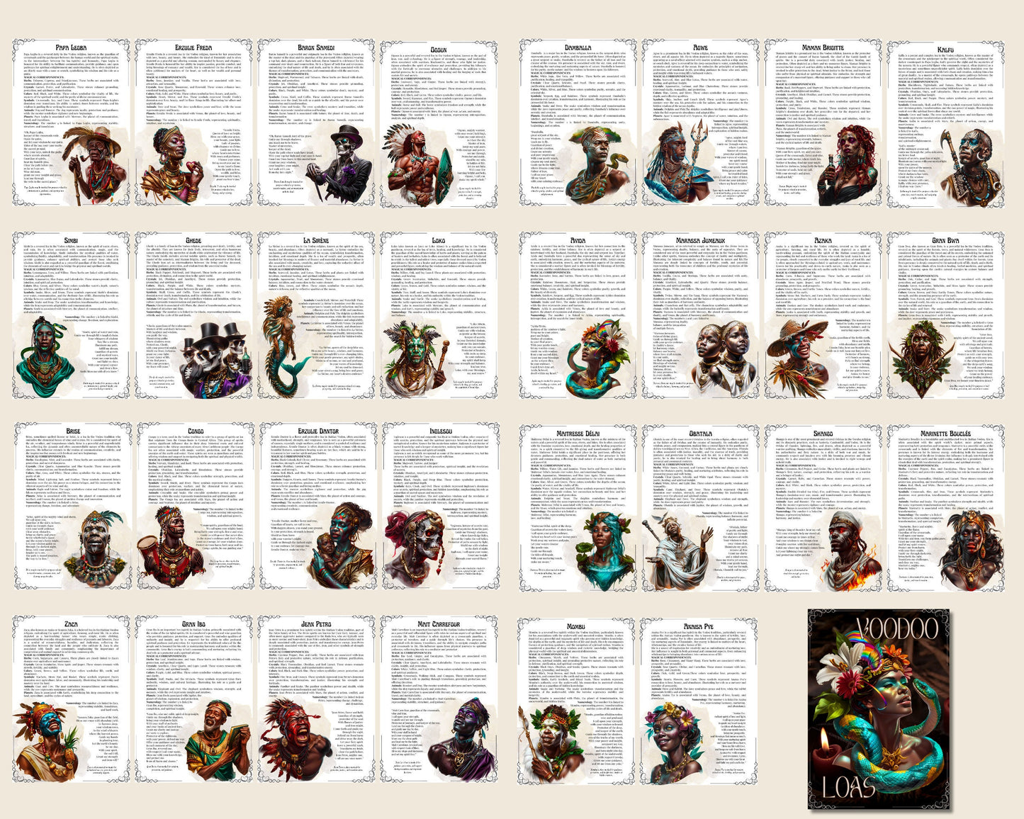 VOODOO LOAS. Basics. Beautiful pages for your Grimoire or Book Of Shadows. Printable.