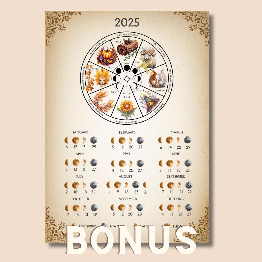 2025 Moon Journal / Moon Planner /Moon Workbook / Full Moon Ritual / Moon Manifestation / Law of Attraction. PRINTABLE.