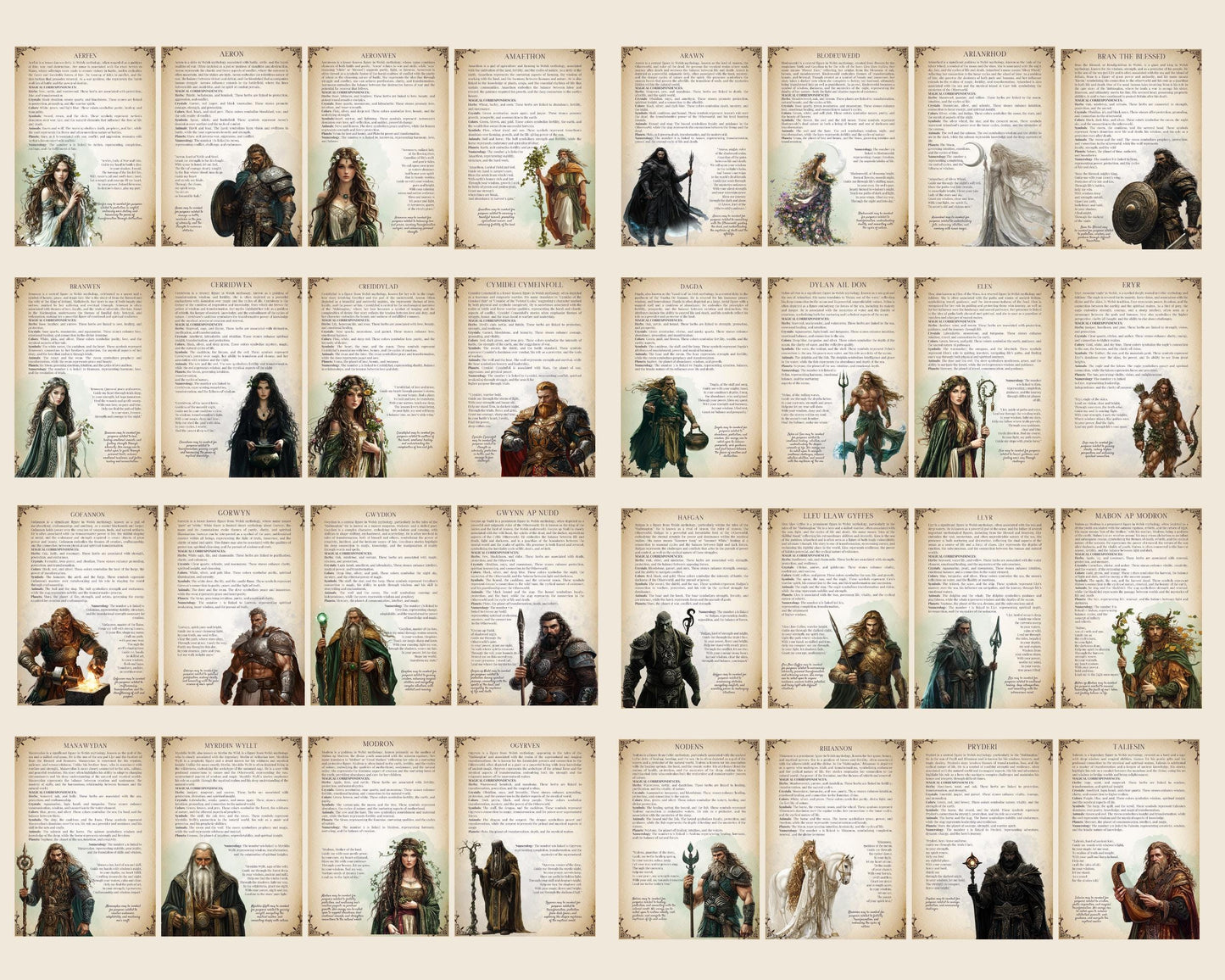 Welsh Gods and Goddesses & legendary figures. Beautiful pages for your Grimoire or Book of Shadows. Printable.