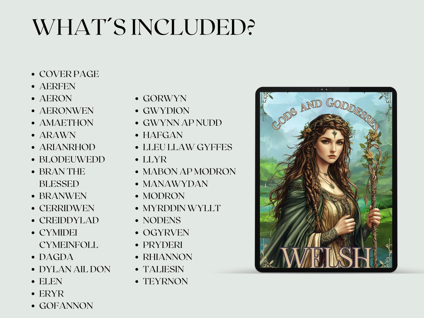 Welsh Gods and Goddesses & legendary figures. Beautiful pages for your Grimoire or Book of Shadows. Printable.