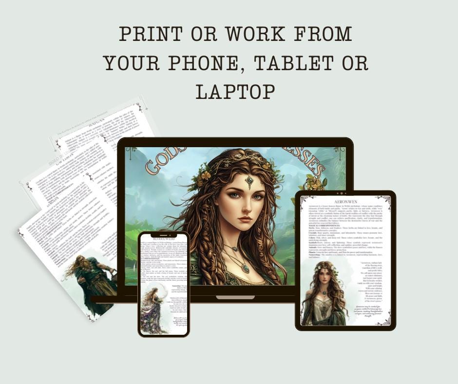 Welsh Gods and Goddesses & legendary figures. Beautiful pages for your Grimoire or Book of Shadows. Printable.