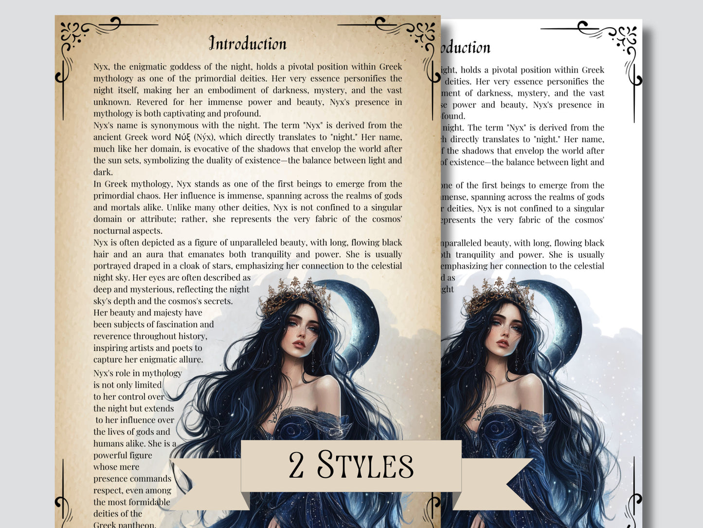 Nyx. The Goddess of Night. Beautiful pages for your Grimoire or Book Of Shadows. Printable.
