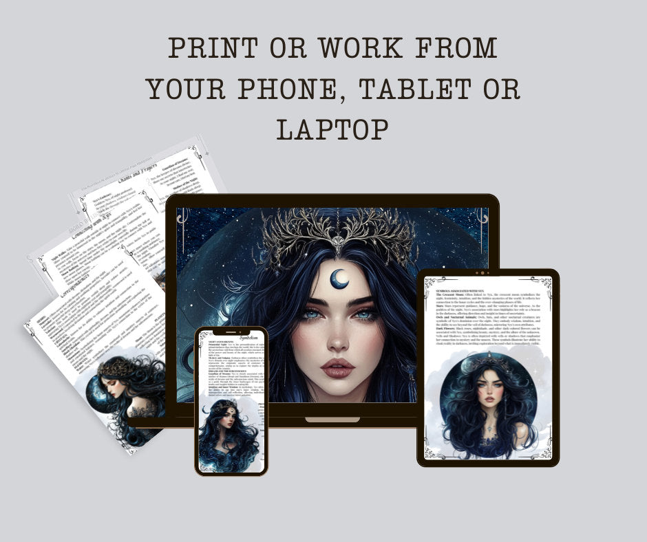 Nyx. The Goddess of Night. Beautiful pages for your Grimoire or Book Of Shadows. Printable.