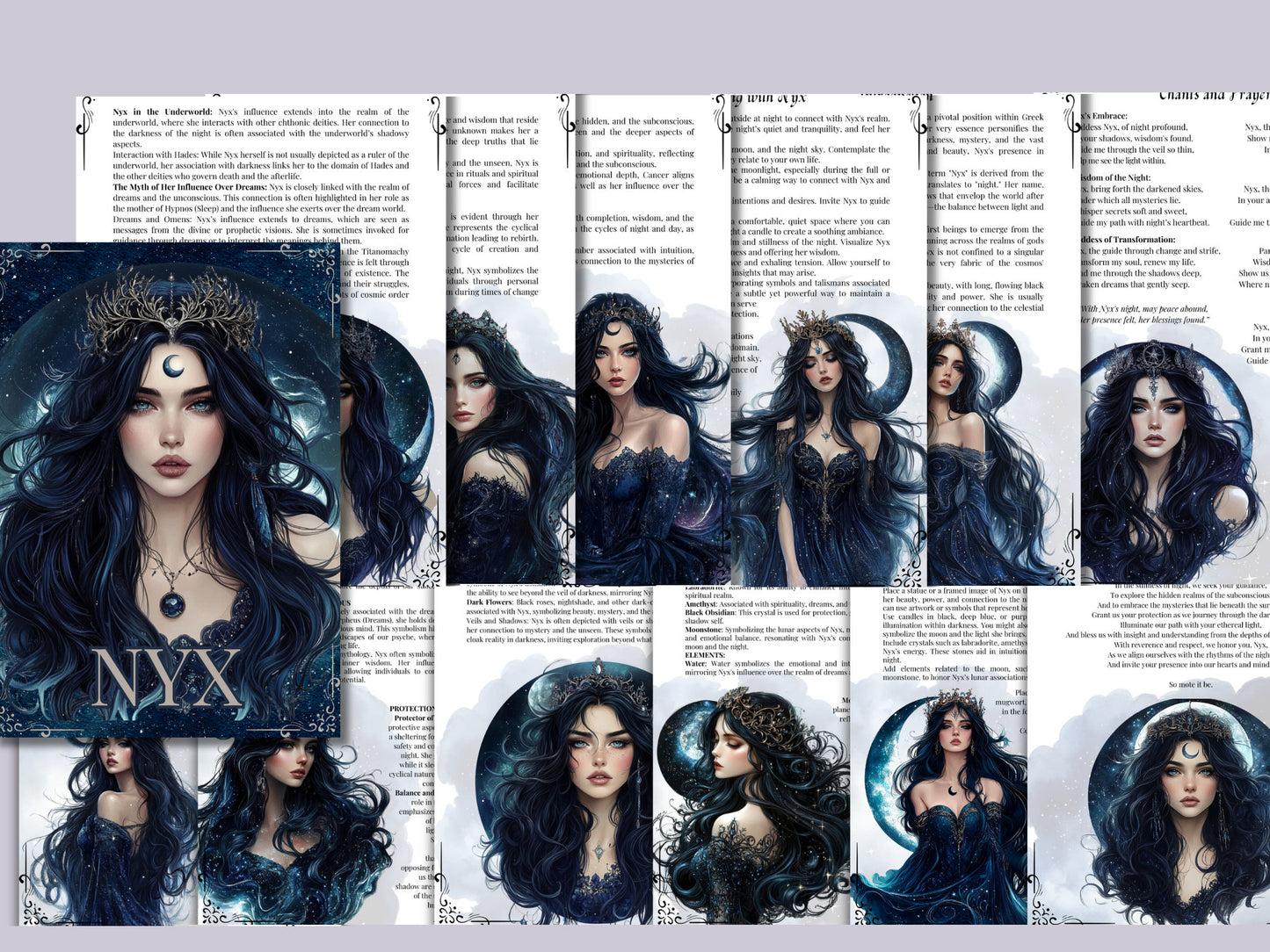 Nyx. The Goddess of Night. Beautiful pages for your Grimoire or Book Of Shadows. Printable.