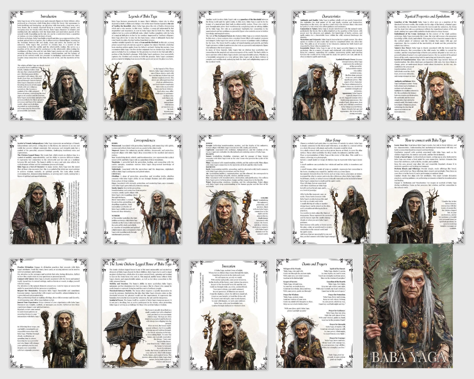 Baba Yaga. The Enigmatic Witch of Slavic Folklore. Beautiful pages for your Grimoire or Book Of Shadows. Printable.
