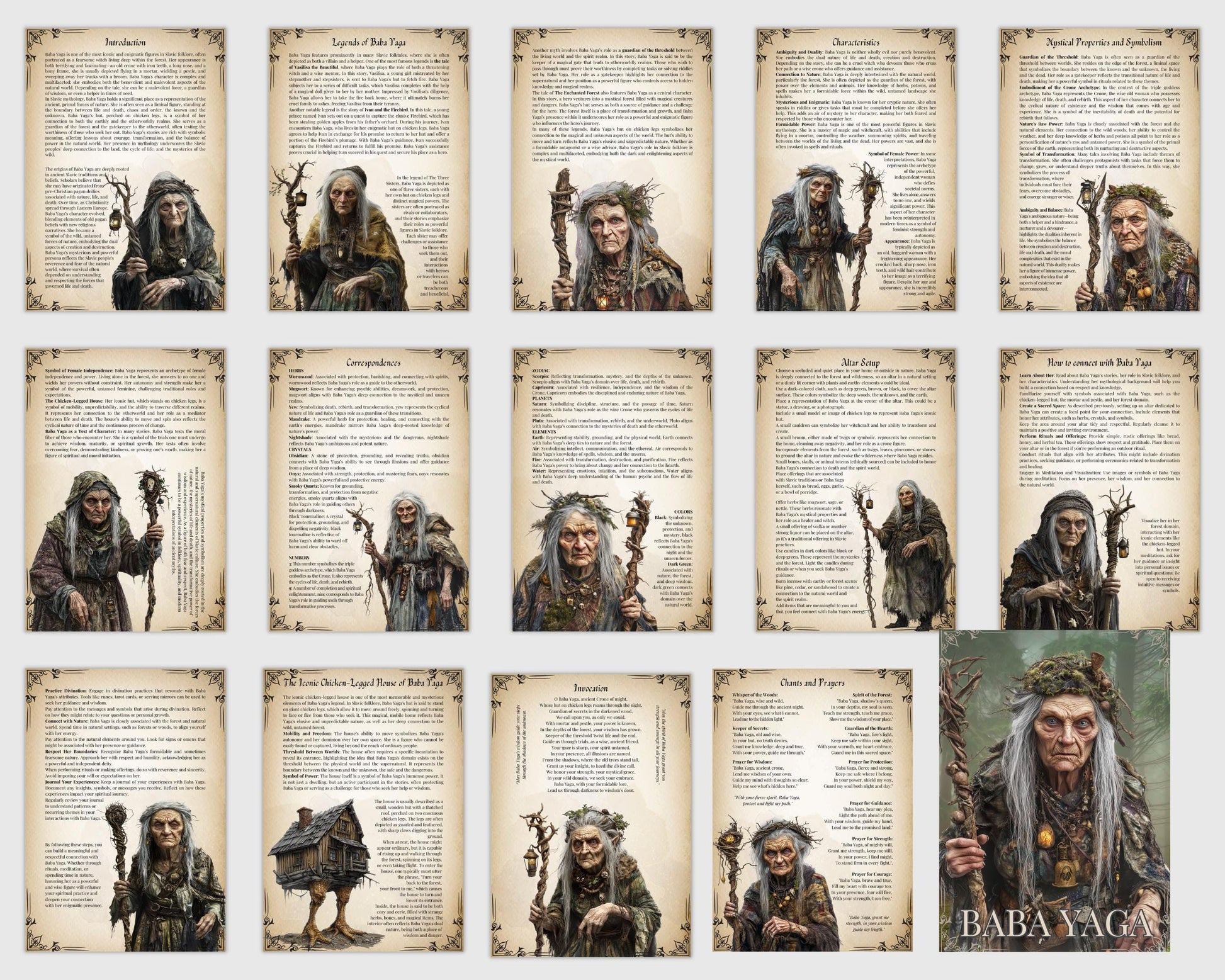 Baba Yaga. The Enigmatic Witch of Slavic Folklore. Beautiful pages for your Grimoire or Book Of Shadows. Printable.
