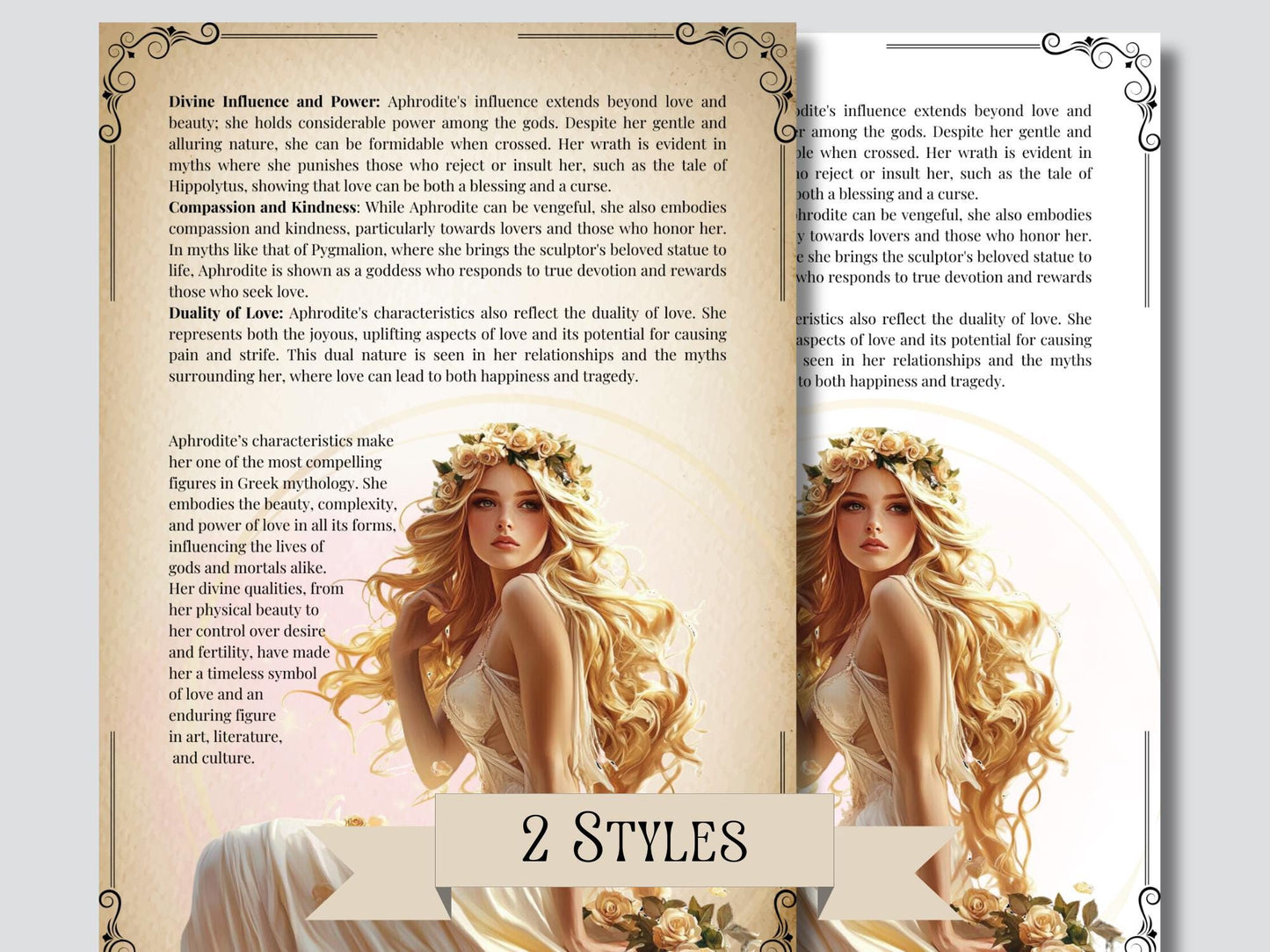 Aphrodite. Beautiful pages for your Book Of Shadows. Instant download