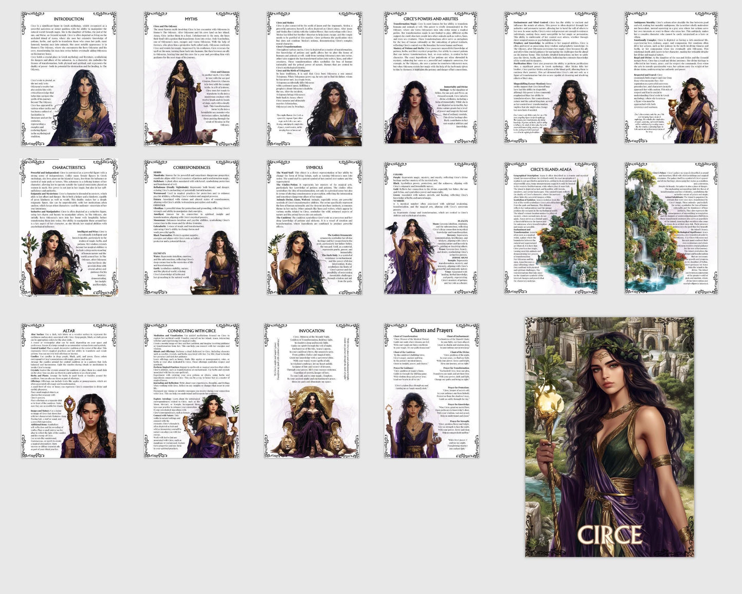 Circe. Greek goddess of sorcery. Beautiful pages for your Grimoire or Book Of Shadows. Printable.