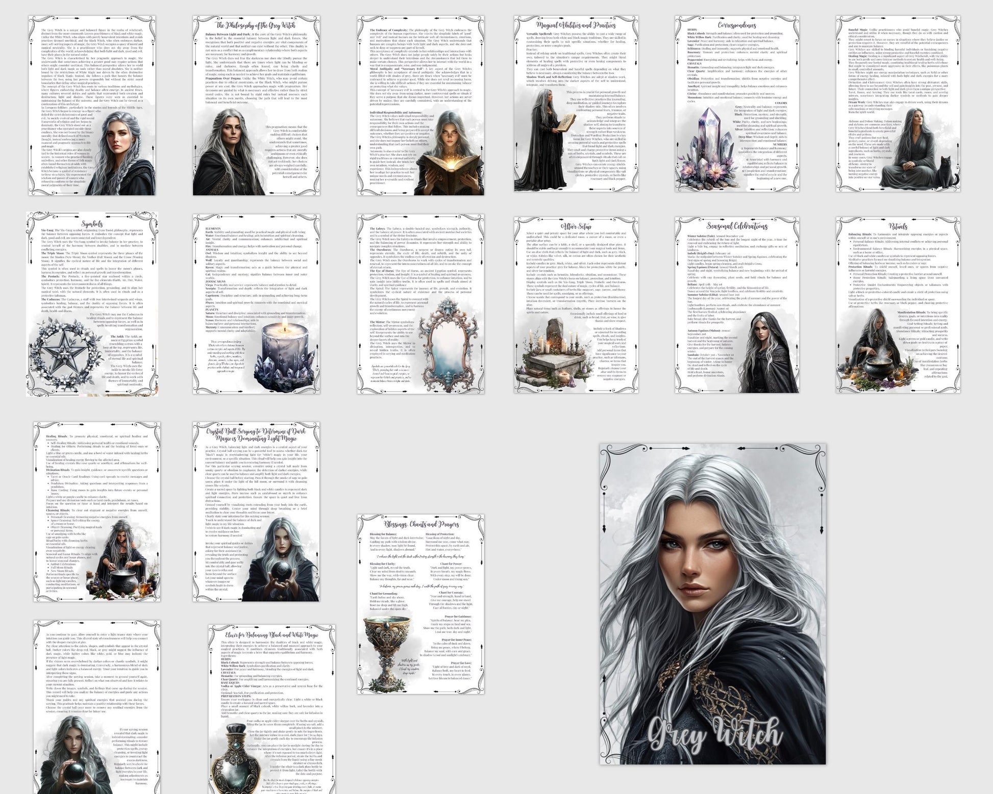 Grey Witch. Beautiful pages for your Grimoire or Book Of Shadows. Printable.