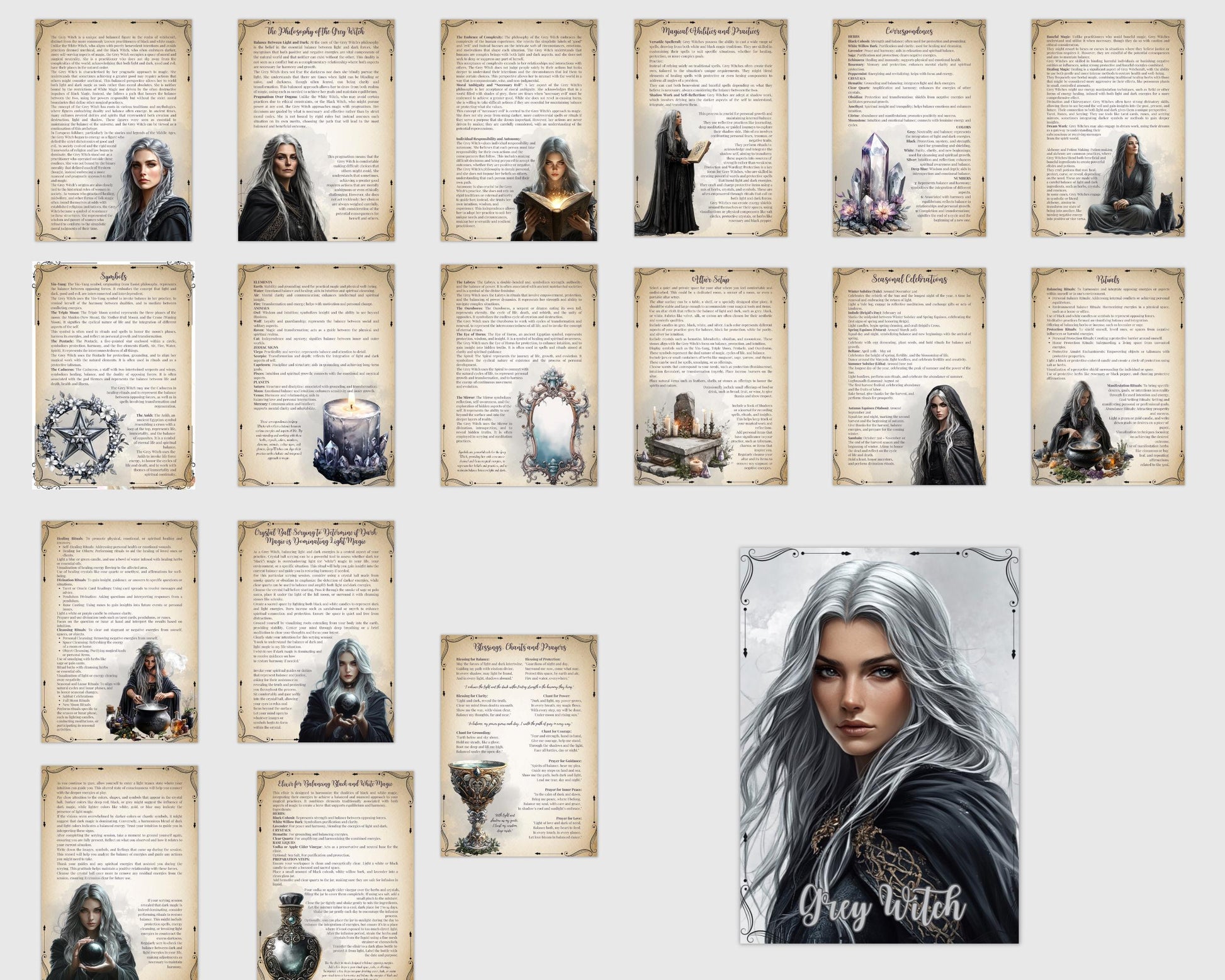 Grey Witch. Beautiful pages for your Grimoire or Book Of Shadows. Printable.