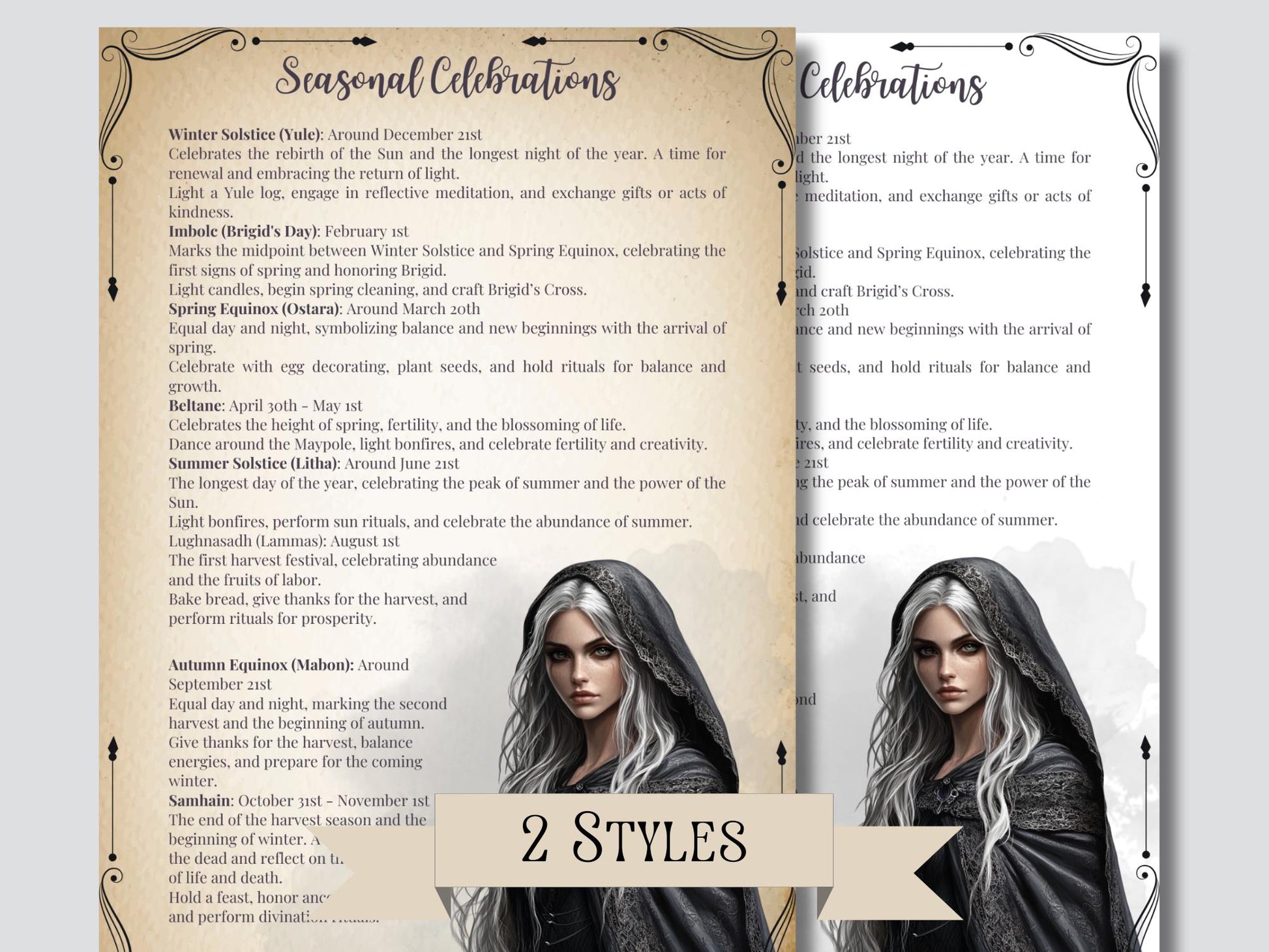 Grey Witch. Beautiful pages for your Grimoire or Book Of Shadows. Printable.