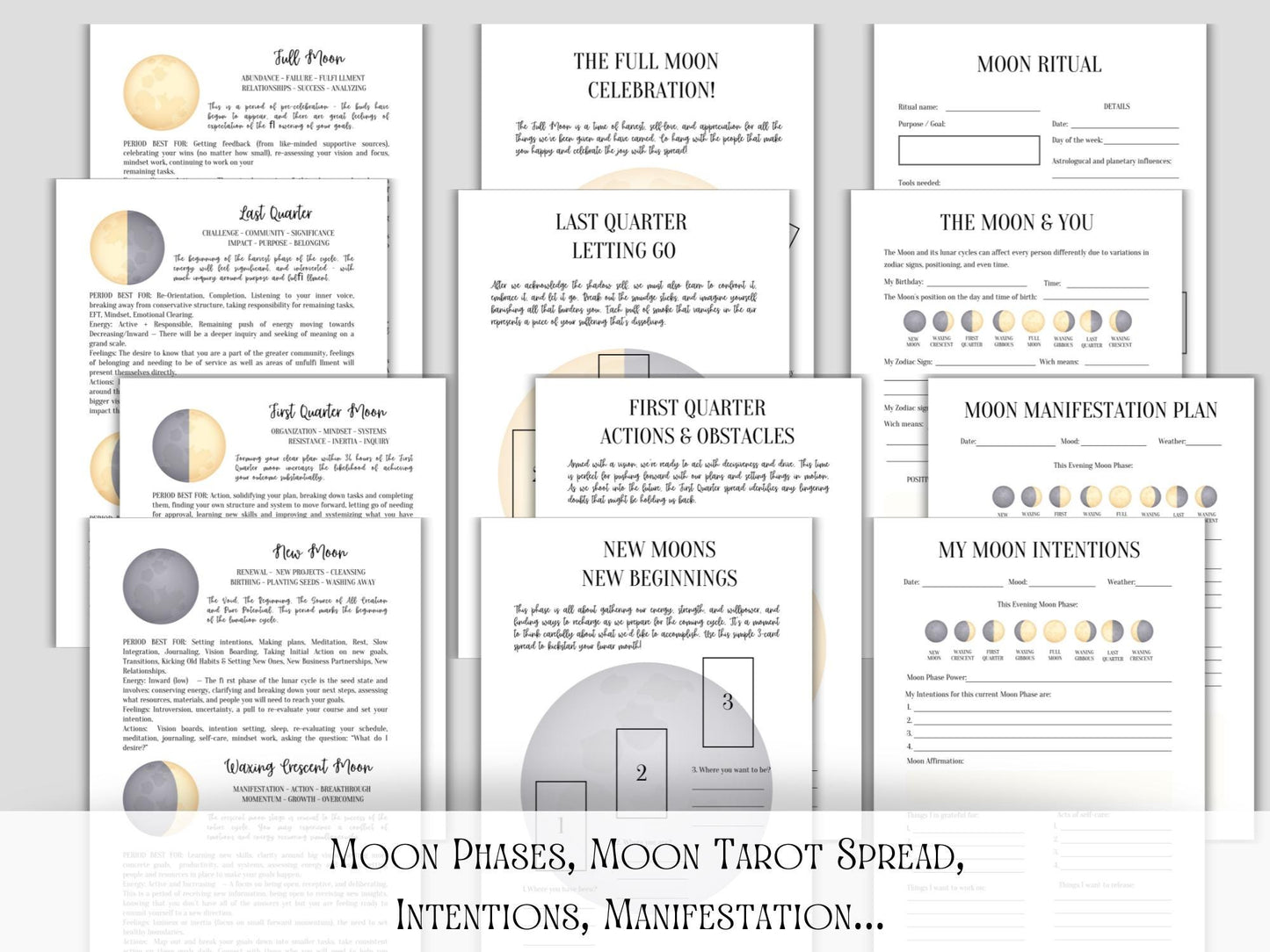 2025 Moon Journal / Moon Planner /Moon Workbook / Full Moon Ritual / Moon Manifestation / Law of Attraction. PRINTABLE.