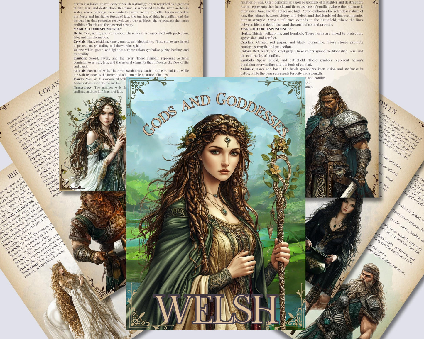 Welsh Gods and Goddesses & legendary figures. Beautiful pages for your Grimoire or Book of Shadows. Printable.