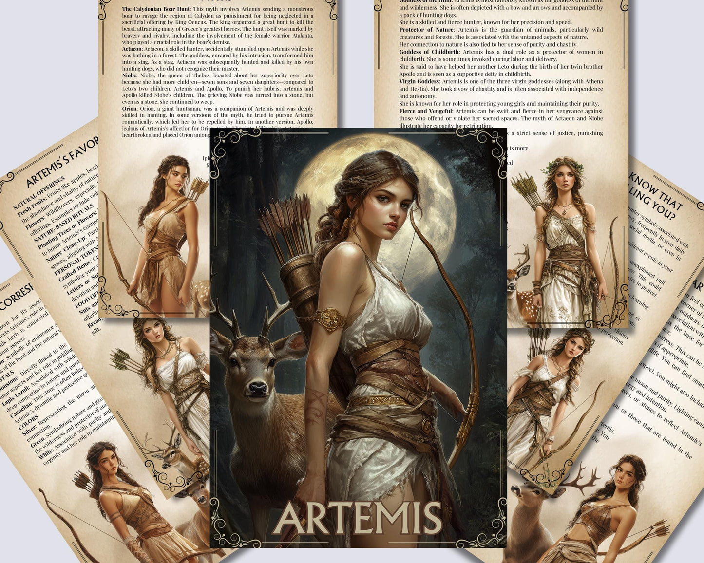 Artemis. Beautiful pages for your Grimoire or Book Of Shadows. Printable.