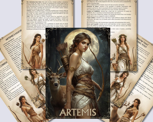 Artemis. Beautiful pages for your Grimoire or Book Of Shadows. Printable.