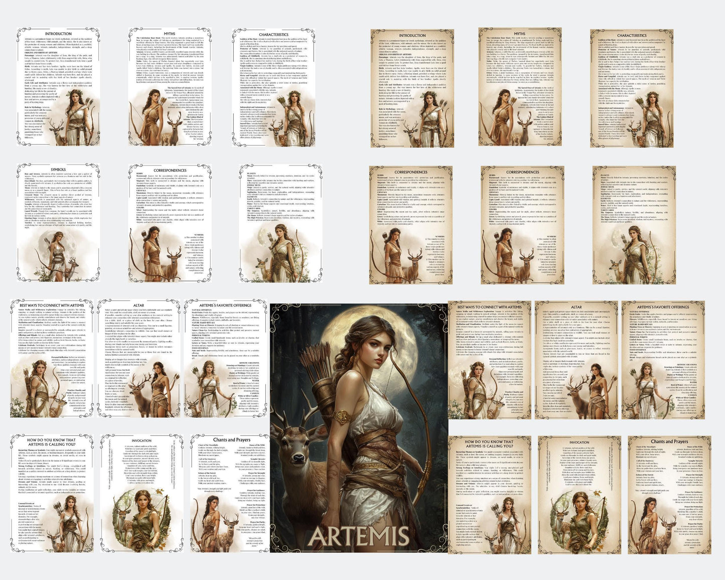 Artemis. Beautiful pages for your Grimoire or Book Of Shadows. Printable.