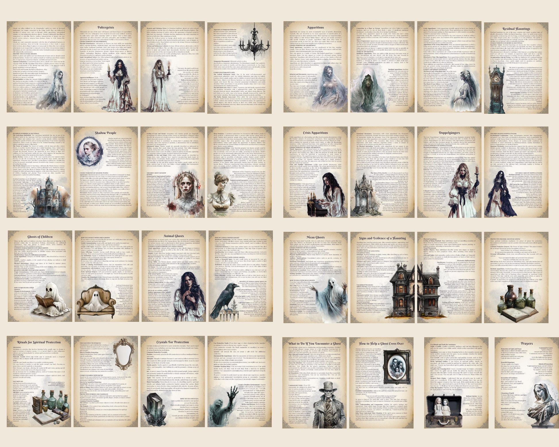 Ghosts. Beginners guide. 33 Beautiful pages for you Grimoire or Book Of Shadows. Printable