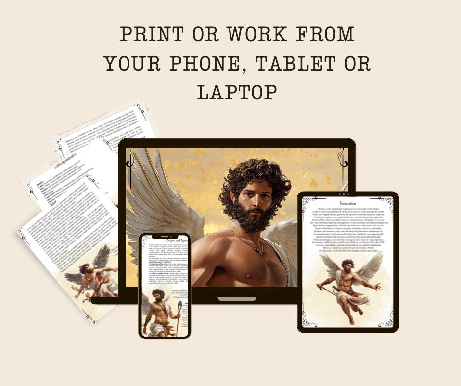 HERMES. Beautiful pages for your Grimoire or Book Of Shadows. Printable.
