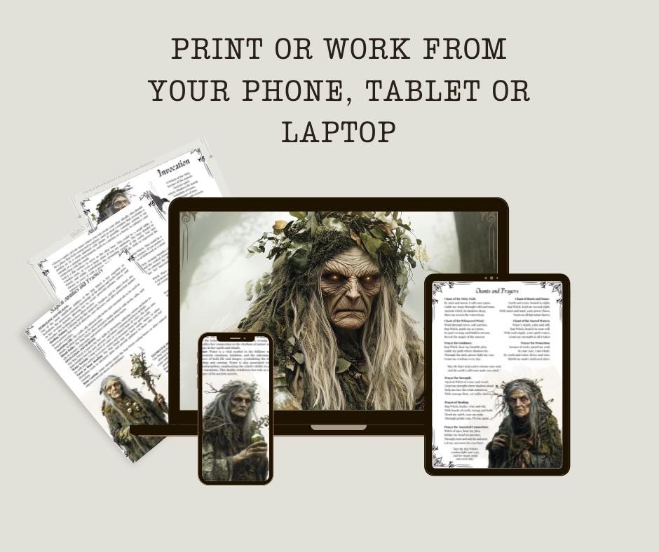 The Bog Witch. Beautiful pages for your Grimoire or Book of Shadows. Printable.