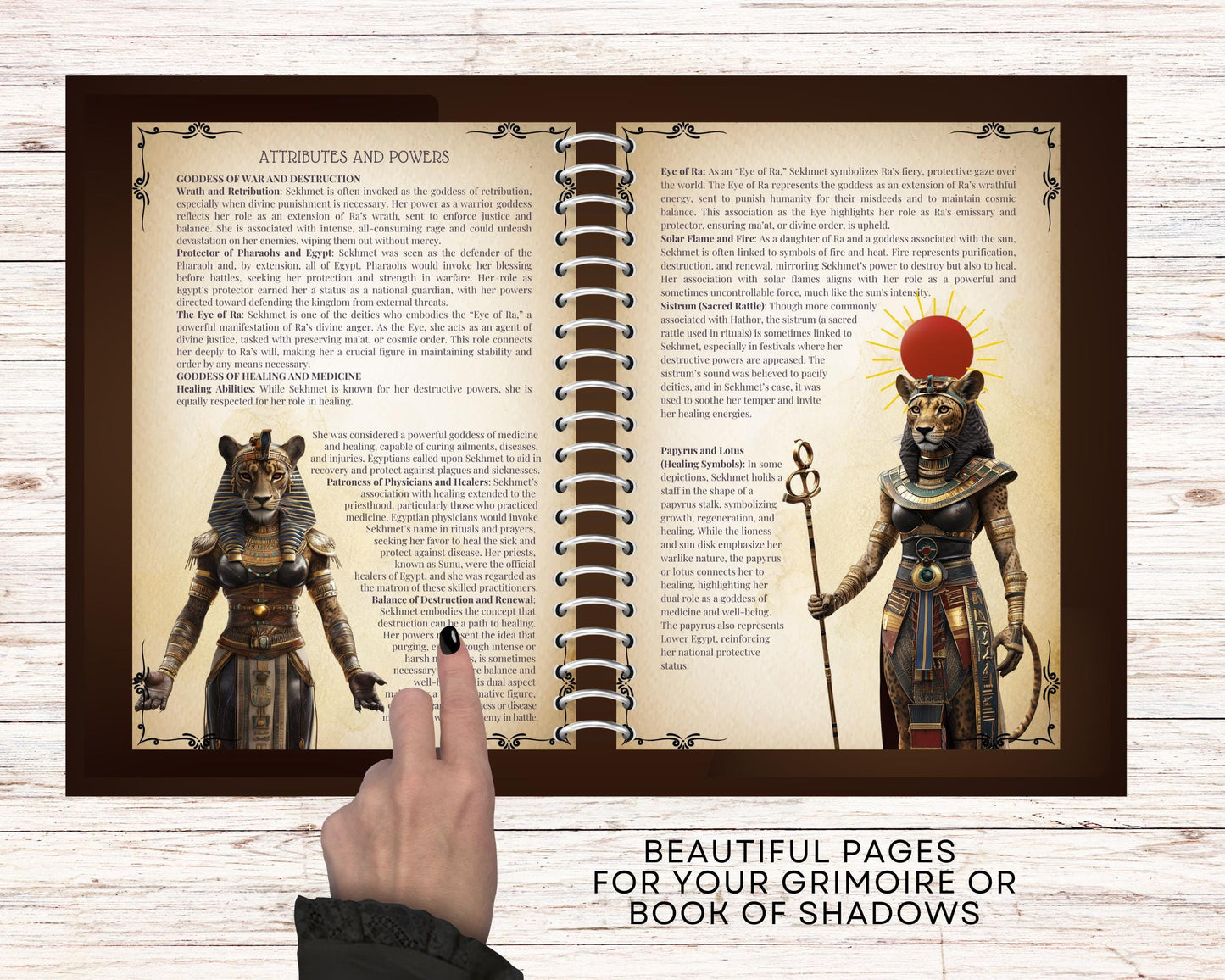 Sekhmet. Warrior goddess of destruction, healing, and war. Beautiful pages for your Grimoire or Book Of Shadows. Printable.