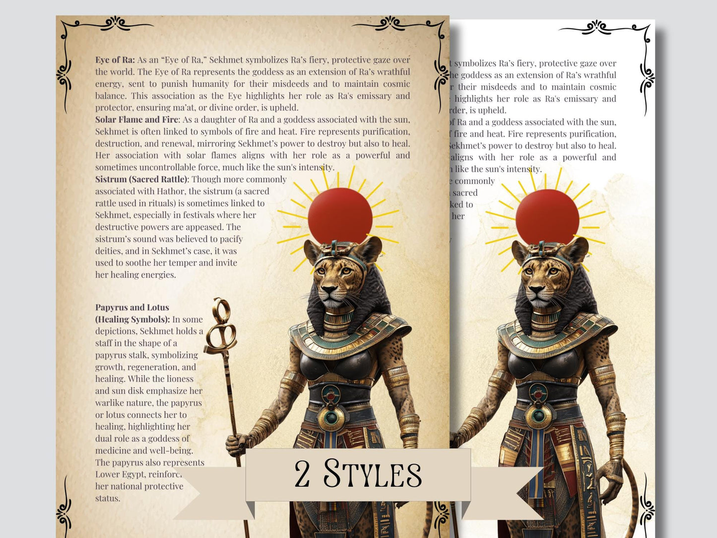 Sekhmet. Warrior goddess of destruction, healing, and war. Beautiful pages for your Grimoire or Book Of Shadows. Printable.
