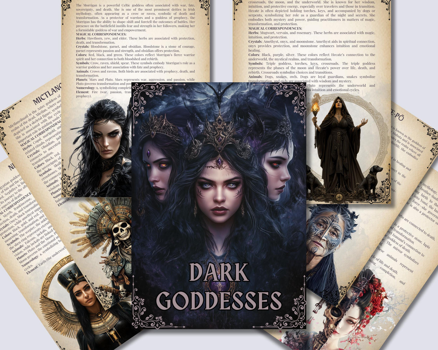 Dark Goddesses. Beautiful pages for your Grimoire or Book Of Shadows. Printable.