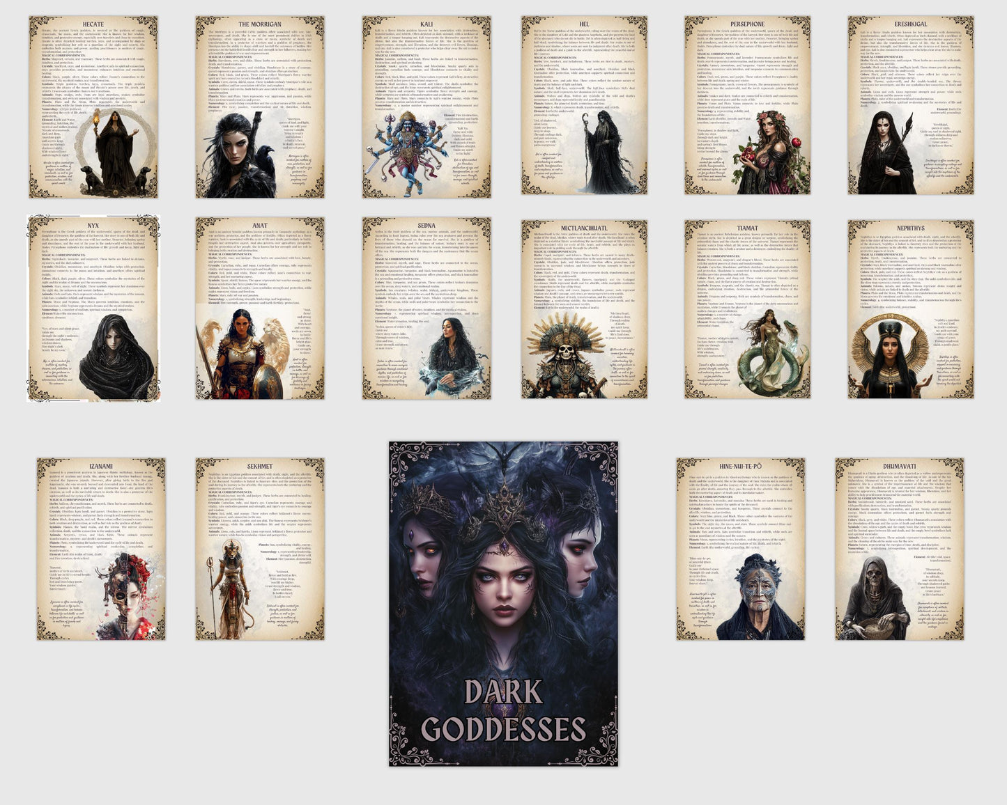 Dark Goddesses. Beautiful pages for your Grimoire or Book Of Shadows. Printable.