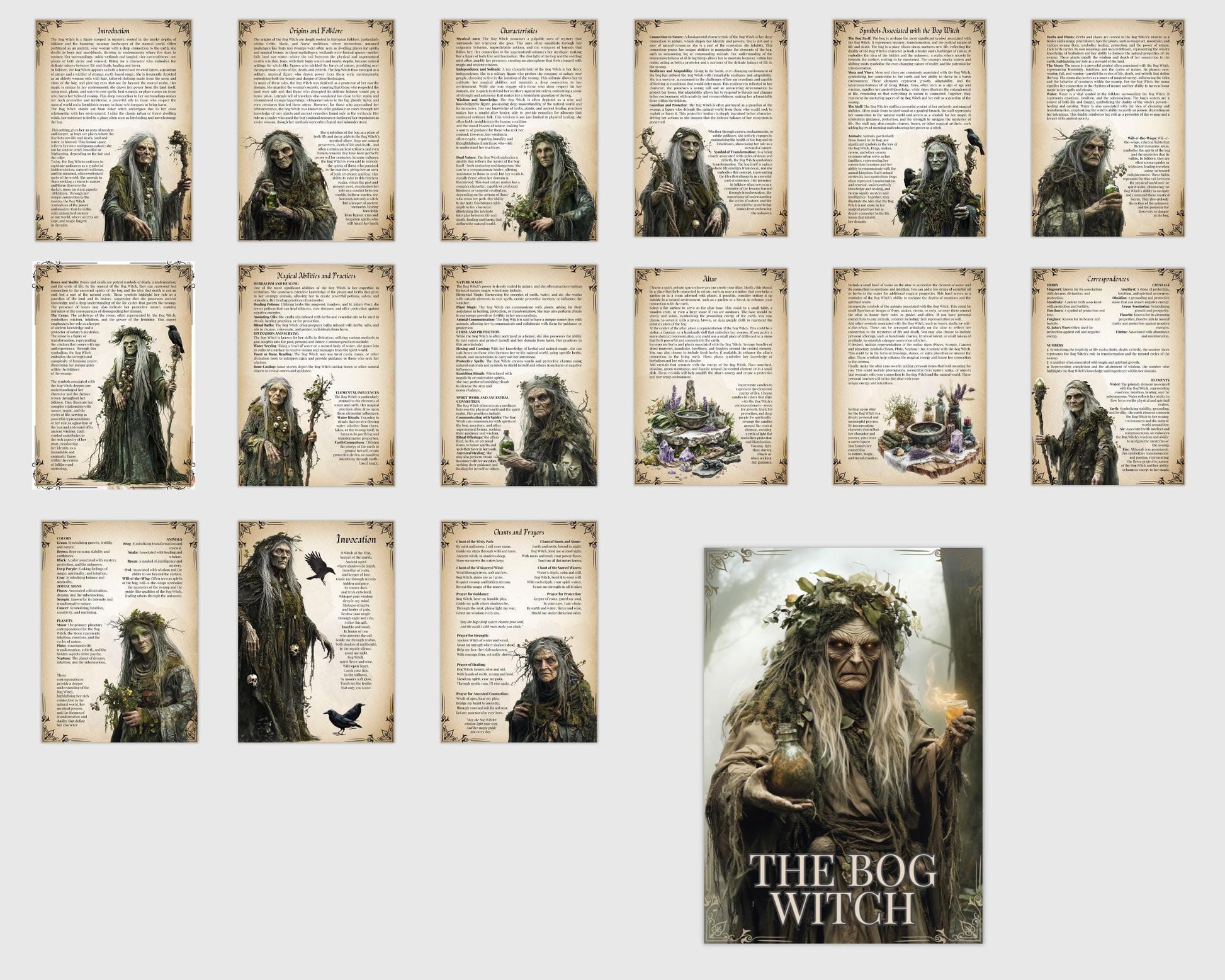 The Bog Witch. Beautiful pages for your Grimoire or Book of Shadows. Printable.