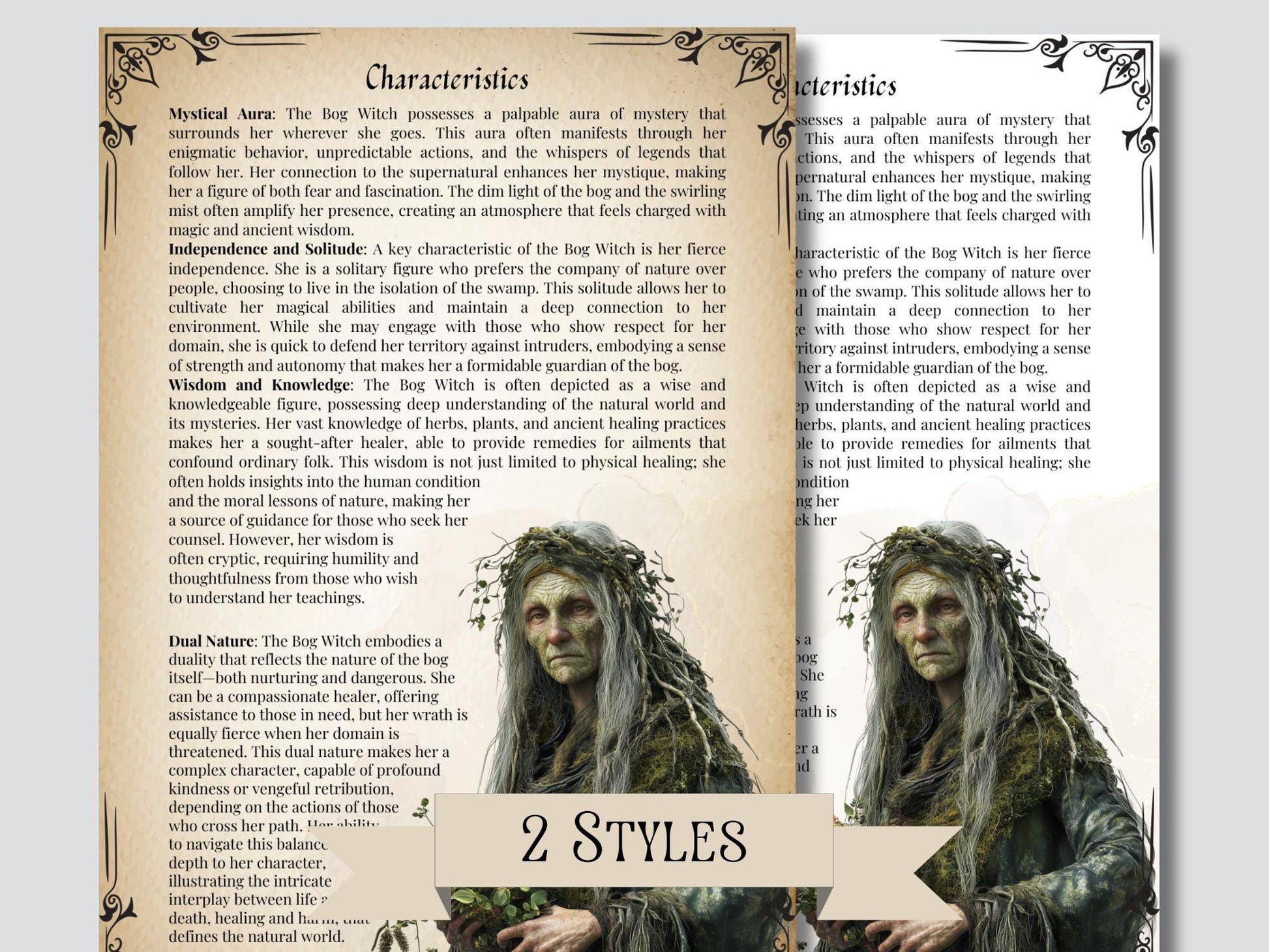 The Bog Witch. Beautiful pages for your Grimoire or Book of Shadows. Printable.